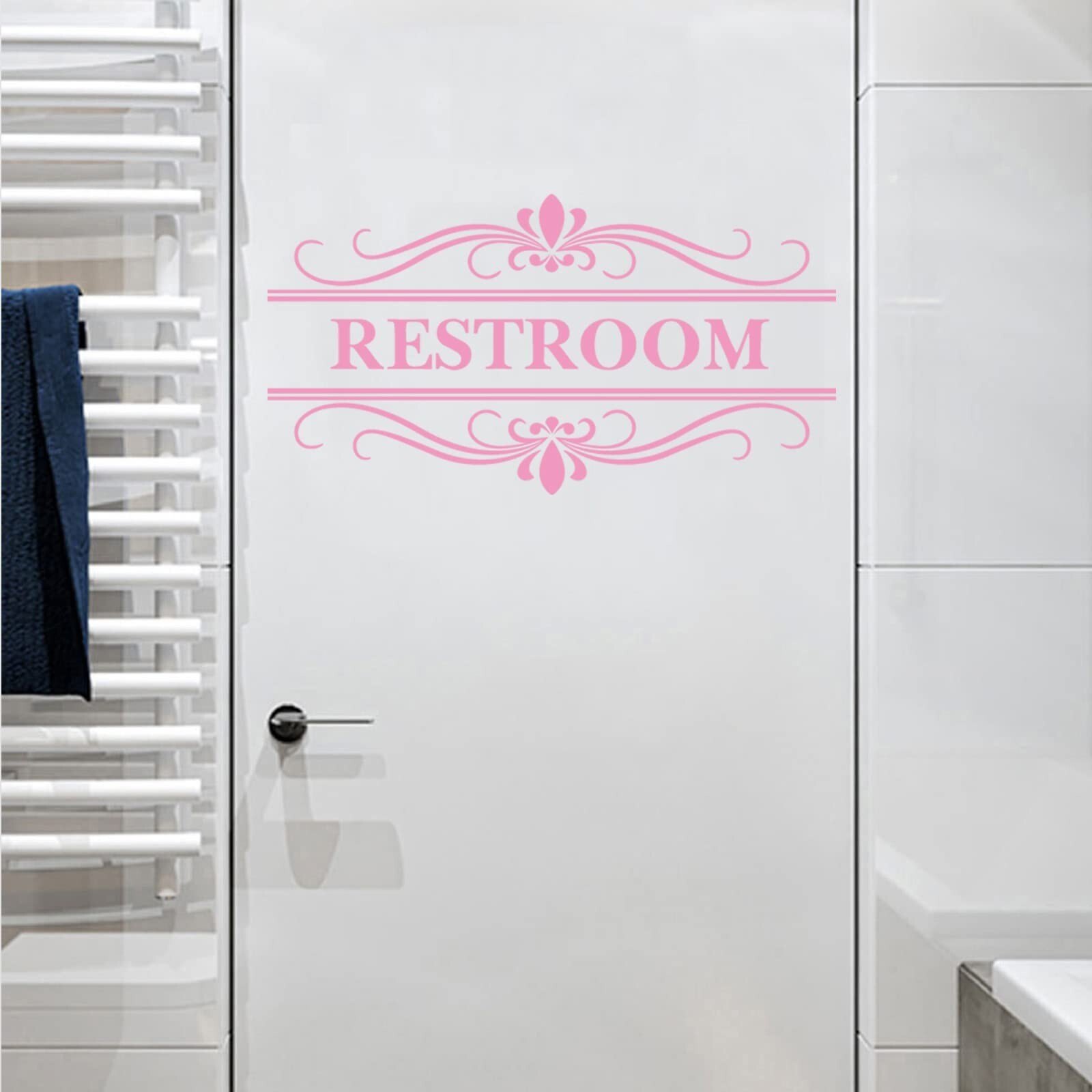Restroom Sign Wall Decal Vinyl Pink Stickers, Removable Cute Art Design DIY M…