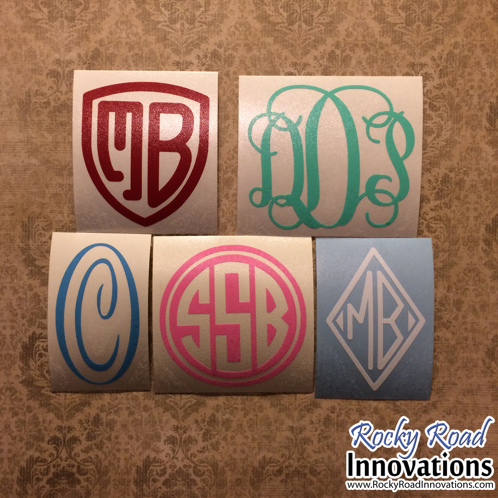 3 inch Vine Circle Chevron Monogram Name Decal Sticker Tumbler Cooler Car Phone