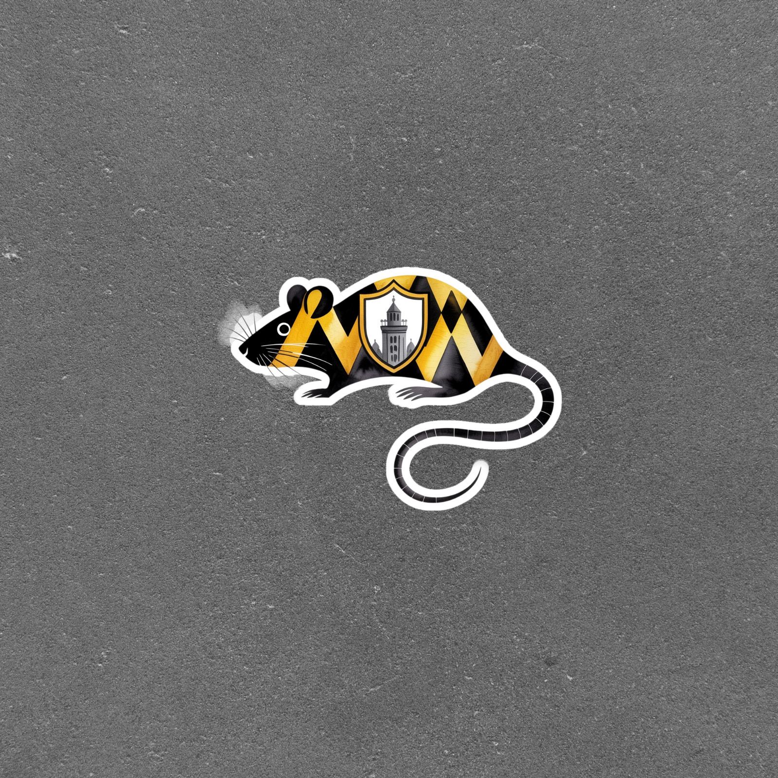 Geometric Campus Rat Sticker – Yellow & Black Urban Mascot Decal #6864