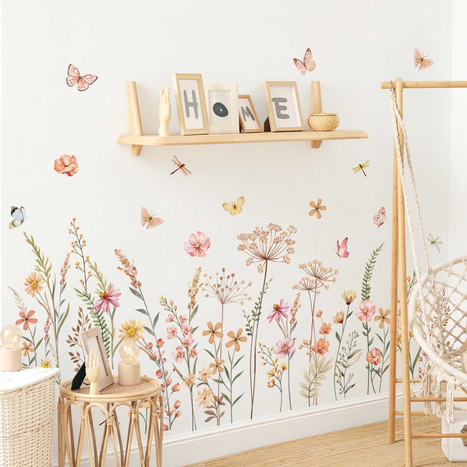 Boho Flower Wall Decals Bohemia Wildflower Grass Wall Stickers Peel and Stick…