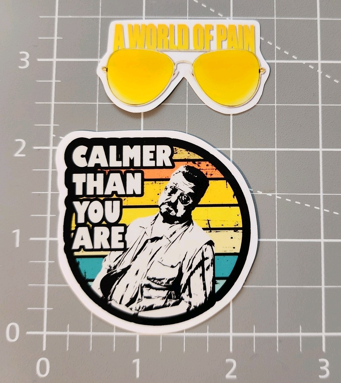 The Big Lebowski ~ Vinyl Stickers Calmer Than You Are ~ A World of Pain Aviators