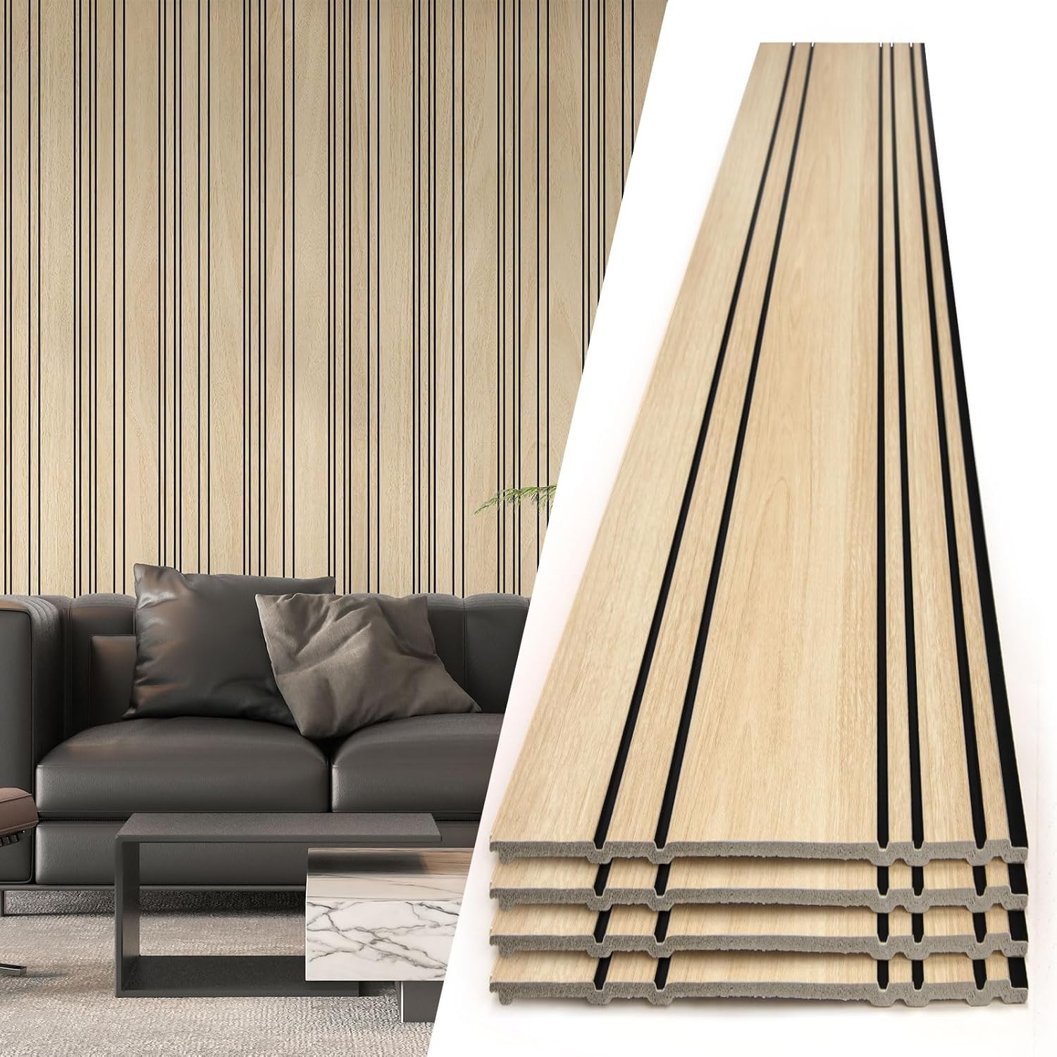 4-Pack Glue-On Wall Panels Wood Grain Texture Interior Wall Decor 104"x12"