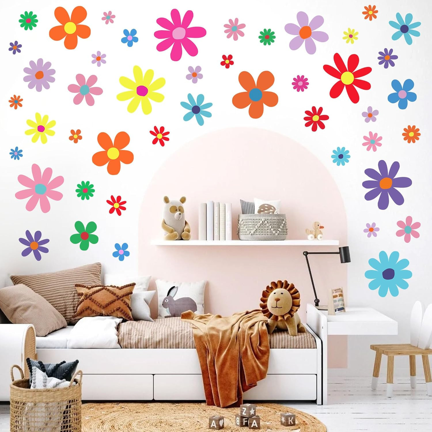 12 Sheets Daisy Wall Decals Boho Flower Stickers Cute Kids Girls Red