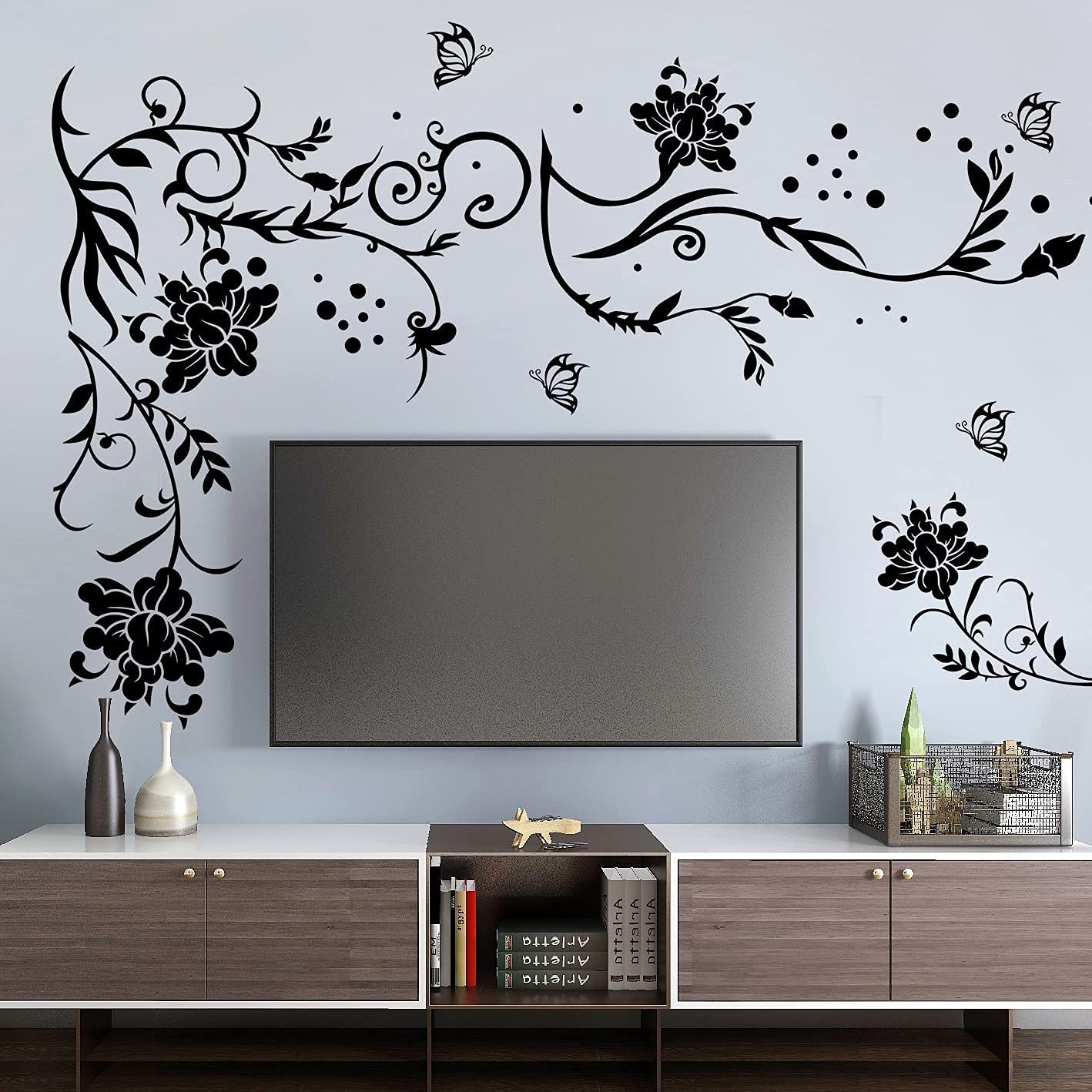 Black Vines Wall Decals Flowers Wall Stickers Twigs Vine Wall Decal DIY Remov…