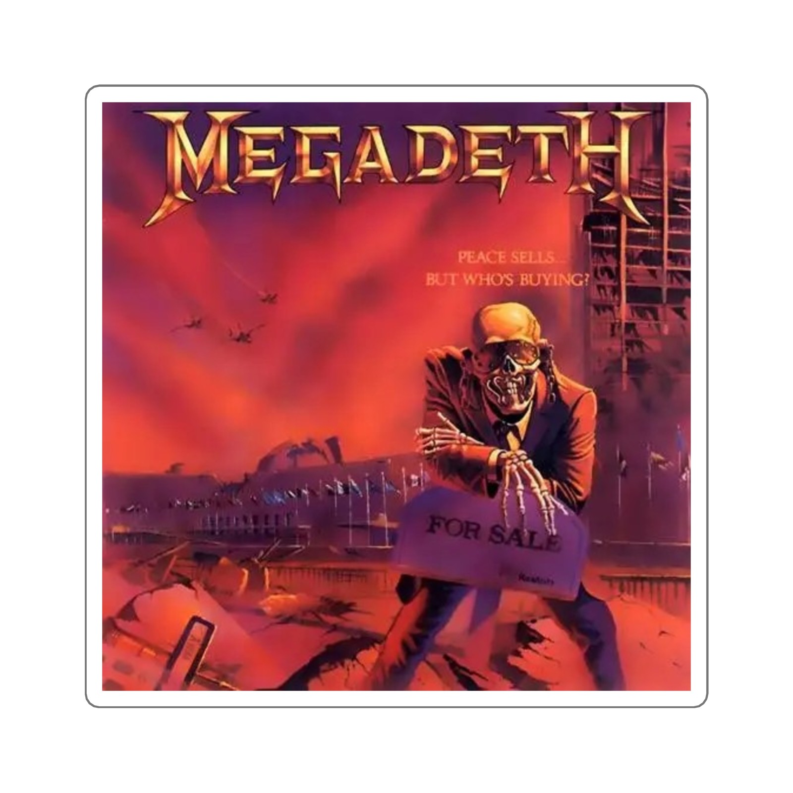 Megadeth “Peace Sells” Album Sticker Vintage Heavy Metal Square Decal for Laptop