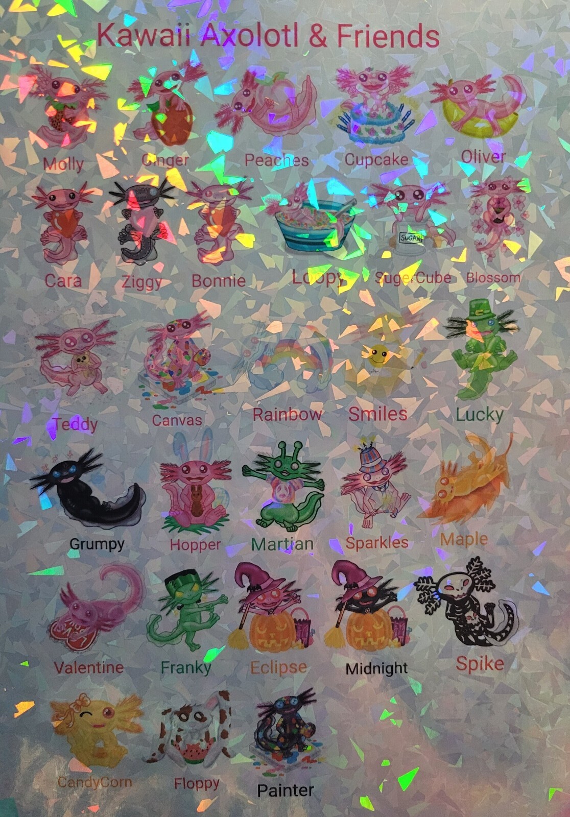 Kawaii Axolotl holofoil sticker 1 pack see description