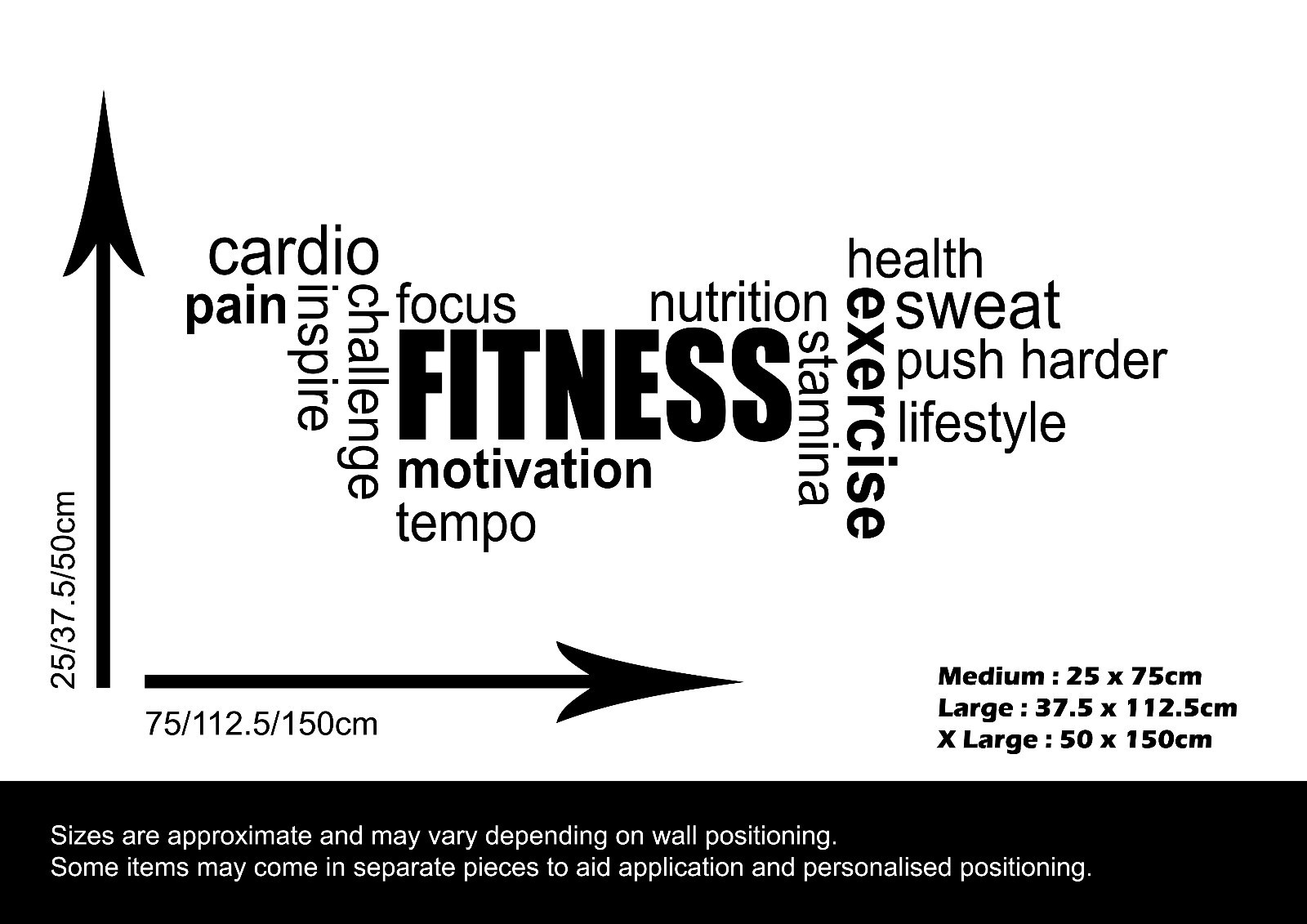 FITNESS GYM EXERCISE WORD CLOUD MODERN WALL STICKER VINYL ART MOTIVATION