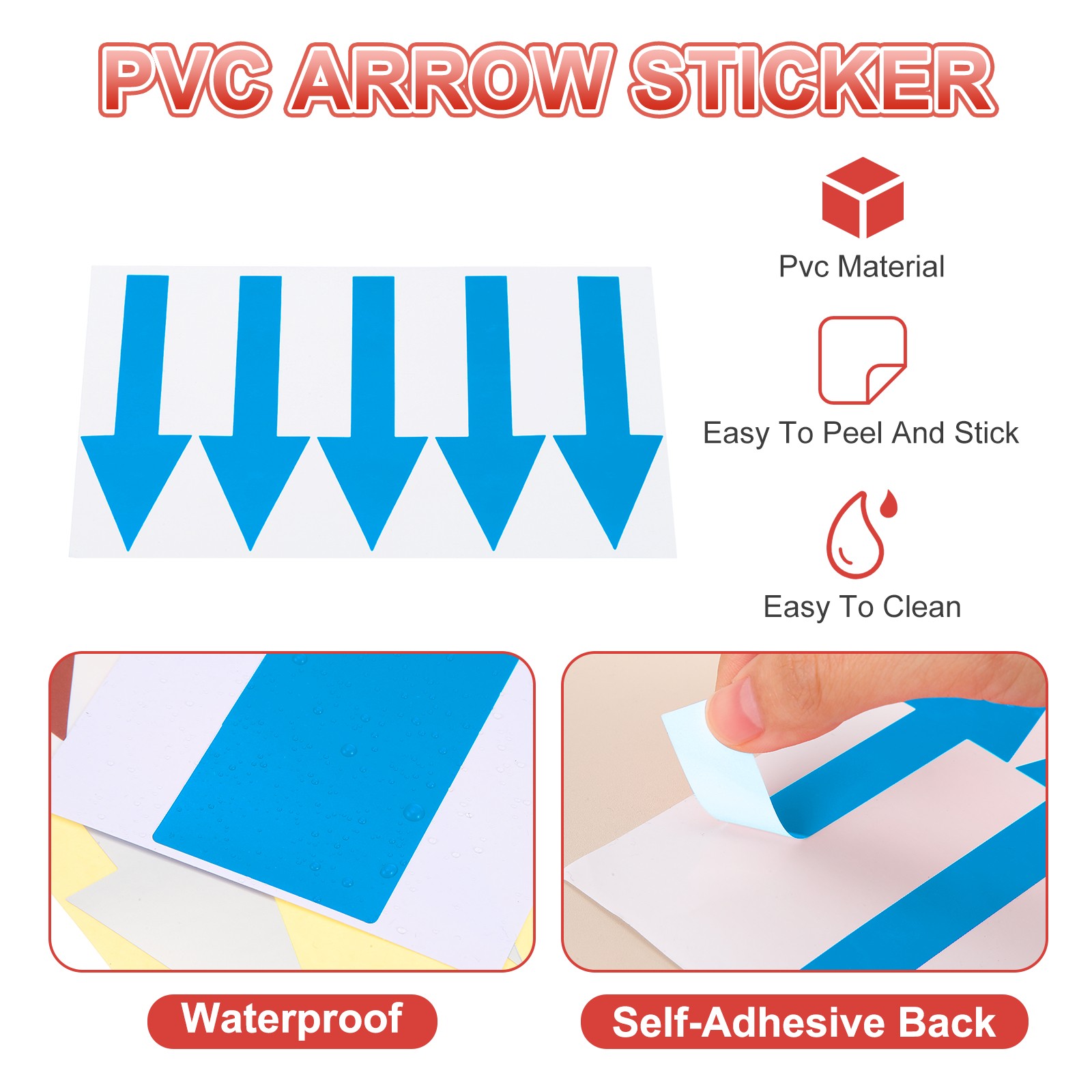 Arrow Sticker, (6×1.5 Inch, Blue) (40 Pcs), Waterproof Arrow Sign Sticker