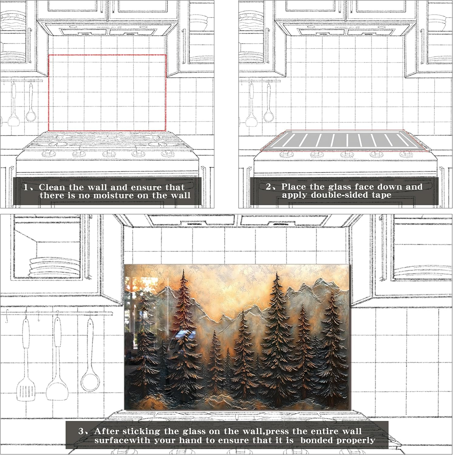 Tree of Life,Tempered Glass Backsplash for Kitchen behind Stove,Easy to Clean Ki