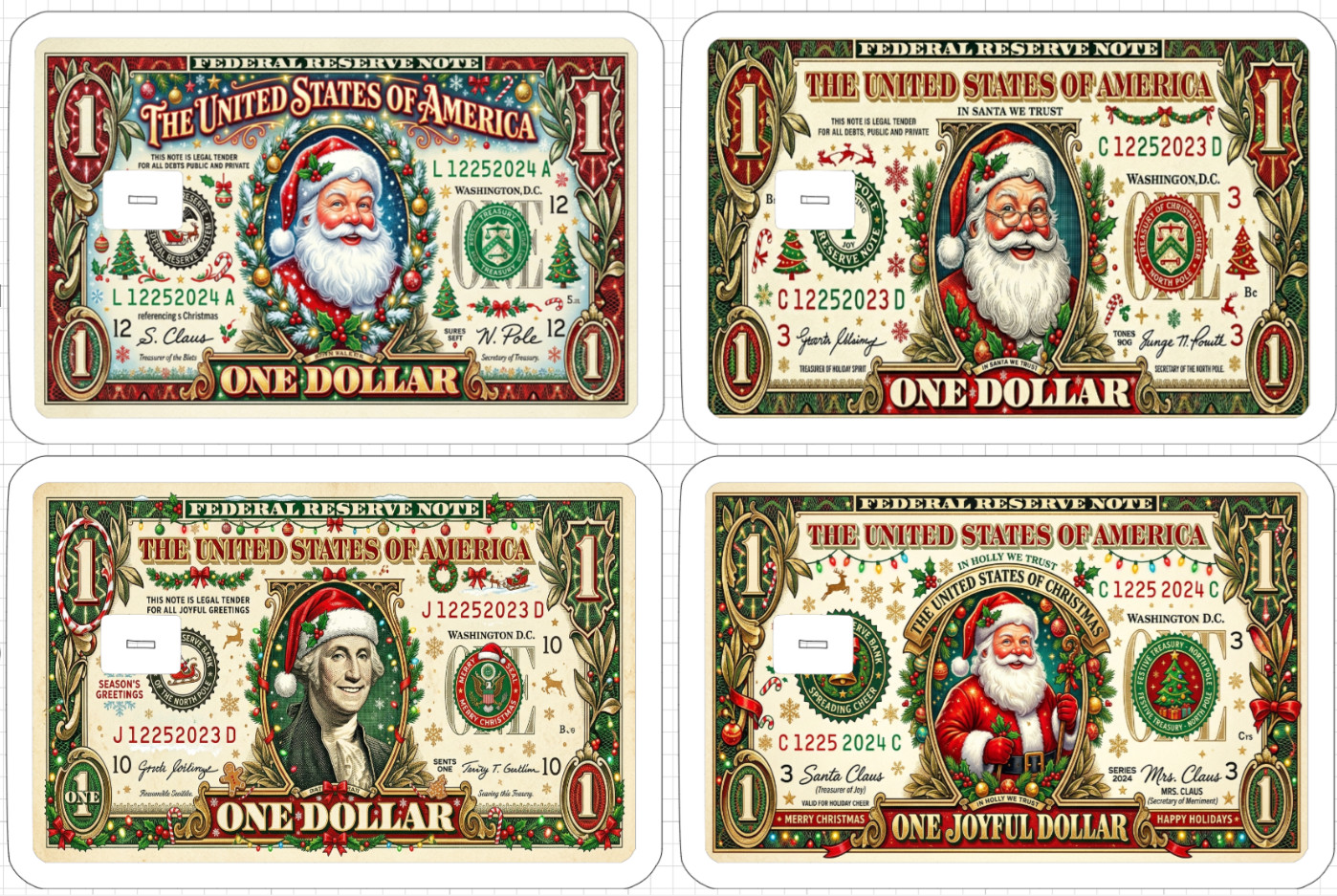 Christmas One Dollar Bill Credit Debit Card Skin ATM Sticker Gift Holiday Santa