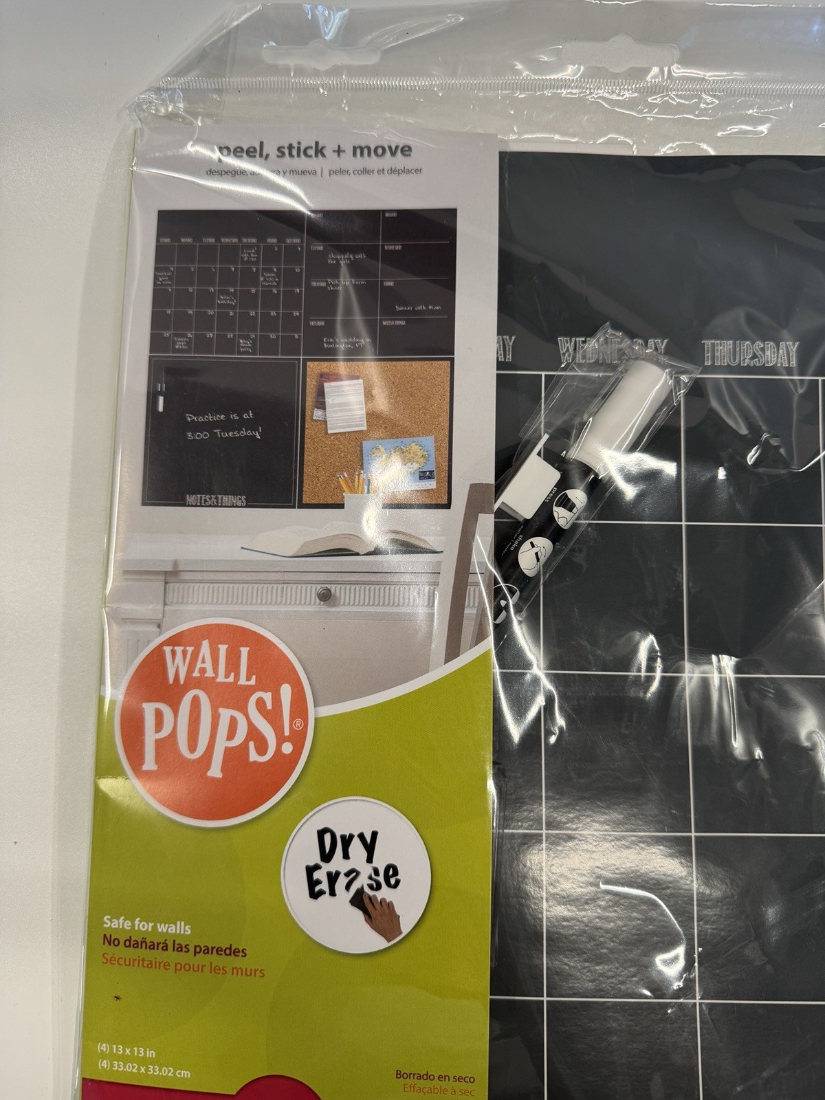 Wall Pops WPE1875 Black 4-Piece Organizer Kit Easy Peel & Stick NEW