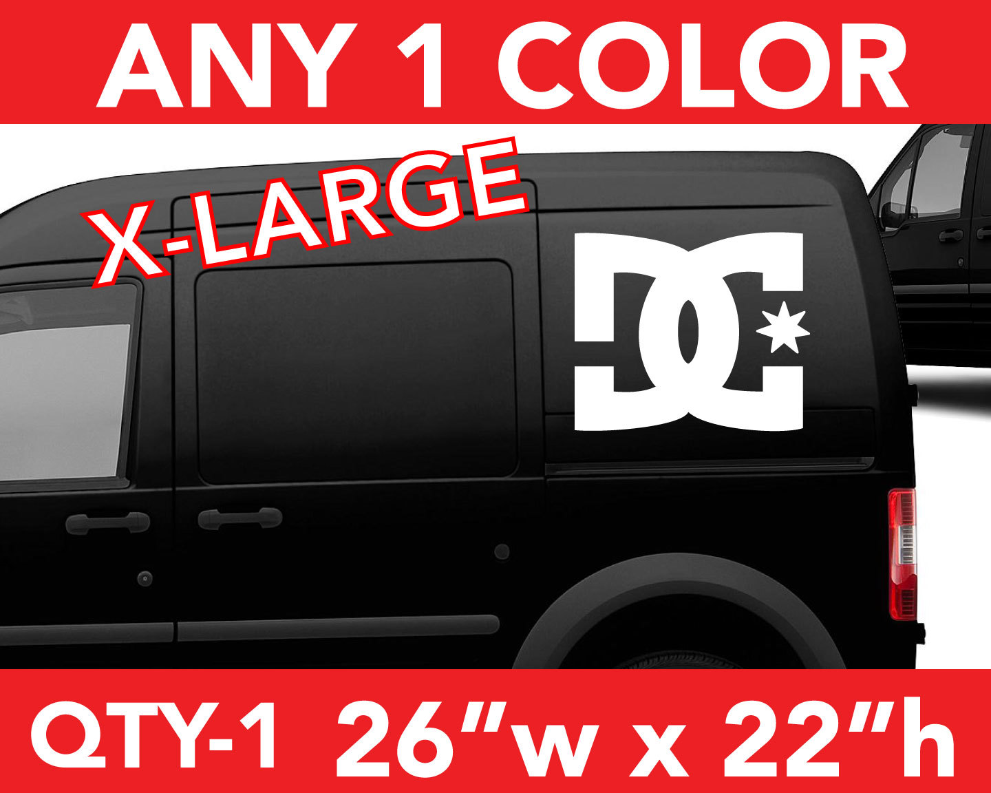 DC SHOES "DC" SOLID LARGE WALL AUTO DECAL STICKER 26"w x 22"h ANY 1 COLOR