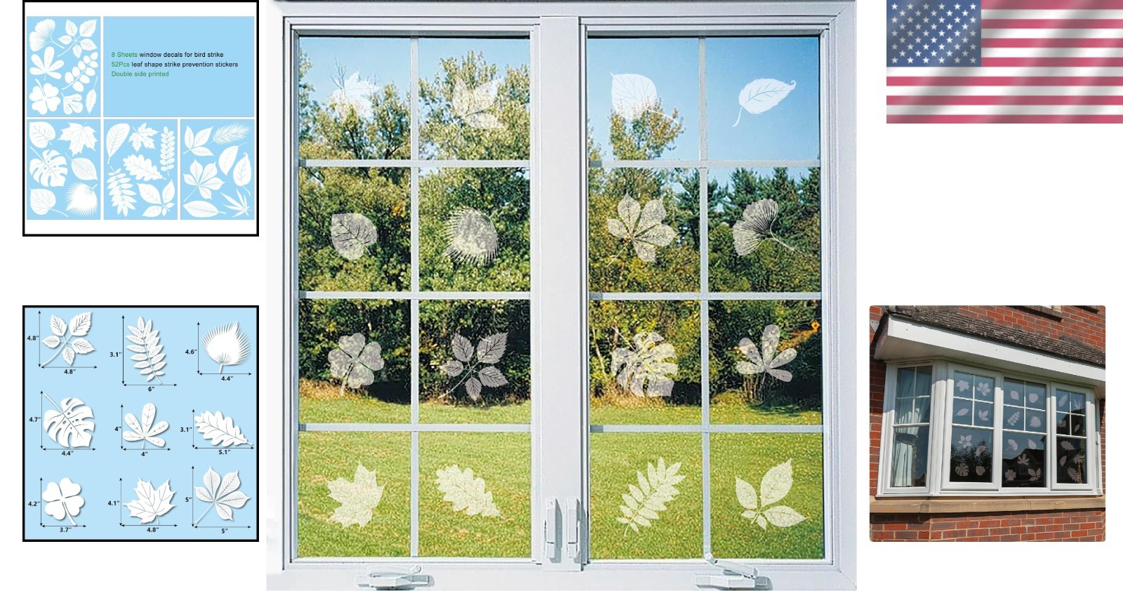 52 Large Leaf Window Decals – Reflective Bird Strike Prevention Stickers