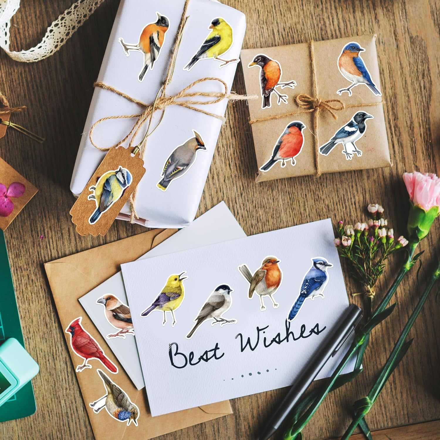 Watercolor Bird Sticker Rolls – 1000 Pcs Waterproof Vinyl Animal Stickers