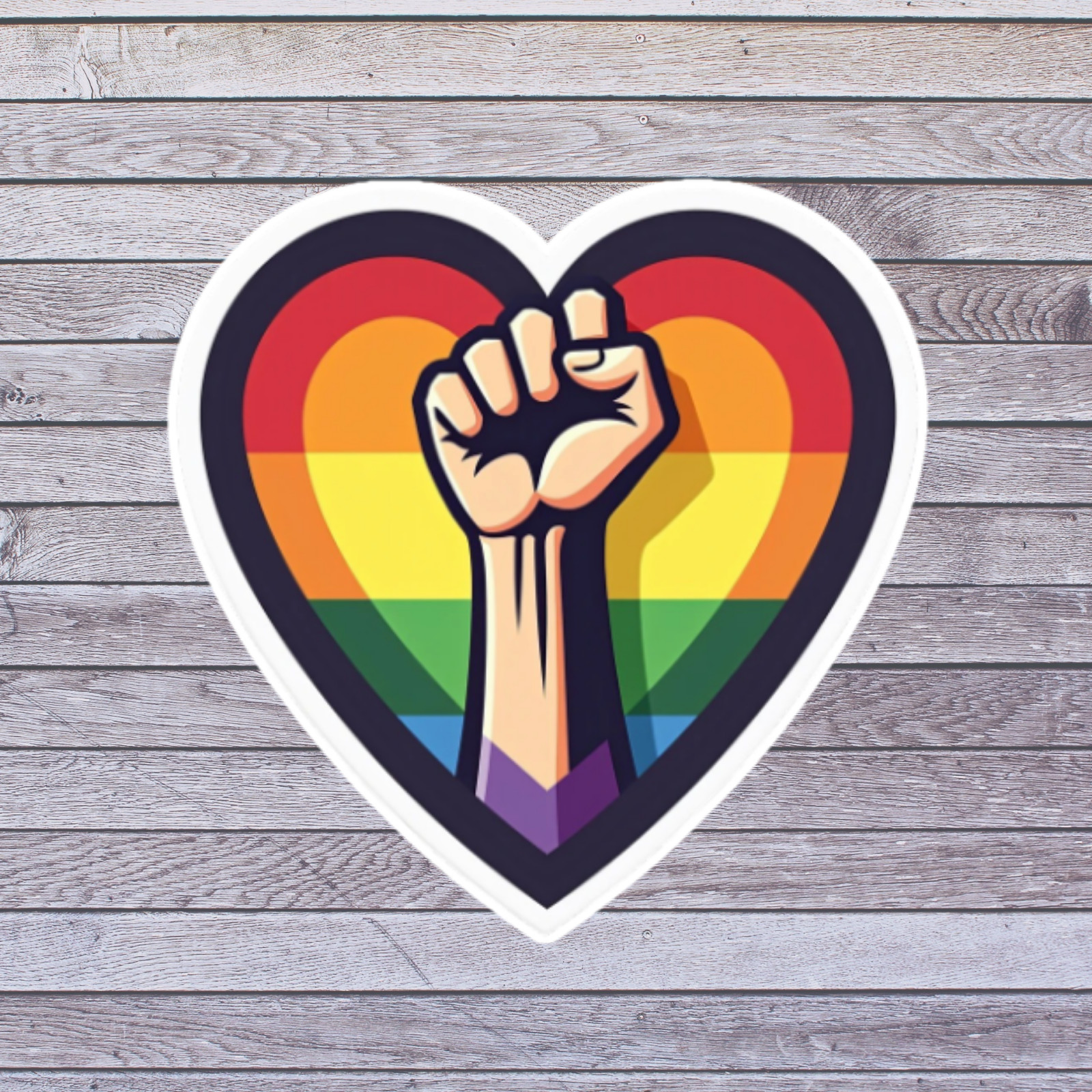 Pride sticker vinyl decal rainbow heart raised fist power