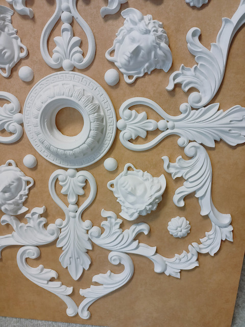 WD 10 Ceiling Mirror Rose Alabaster Gypsum Stucco Handmade 57 X 77 Cm