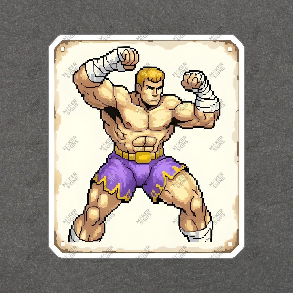 Retro Pixel Art Fighting Character Sign 8 Bit 16 Bit Style Gamer #7426