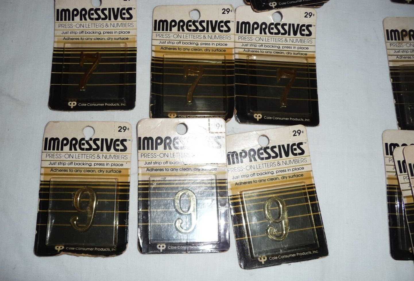 Lot 102 NEW VTG 80’s Moderne Impressives Press-on letters & numbers GOLD Brass