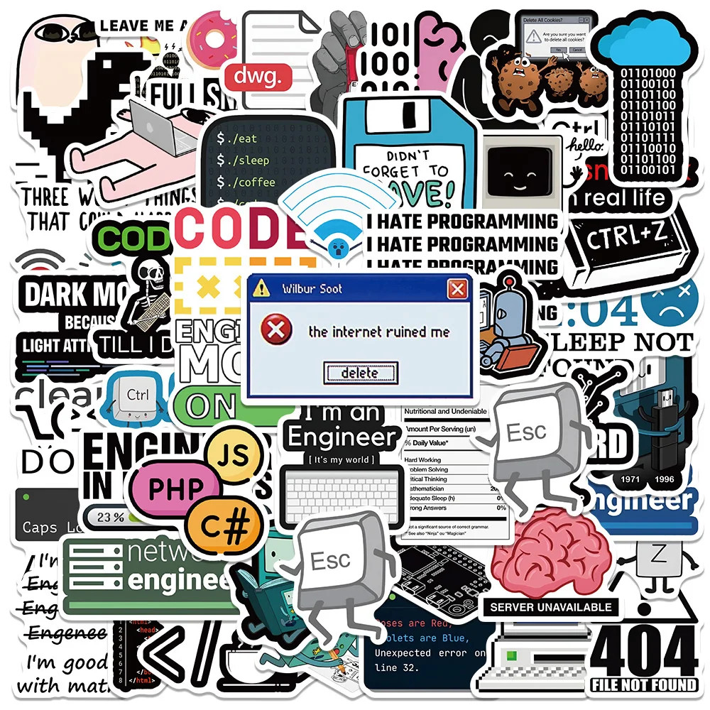 50 Pcs Nerd Stickers for Tech Junkies and Meme Lovers
