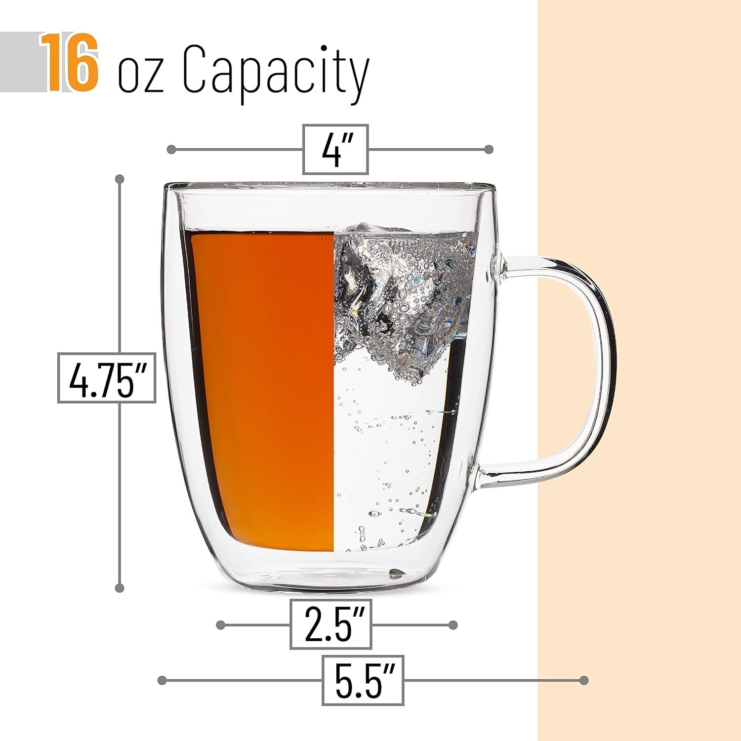 Btat- Stackable Insulated Coffee Mug, Coffee Glass, Large, Set of 4 (16Oz, 500Ml