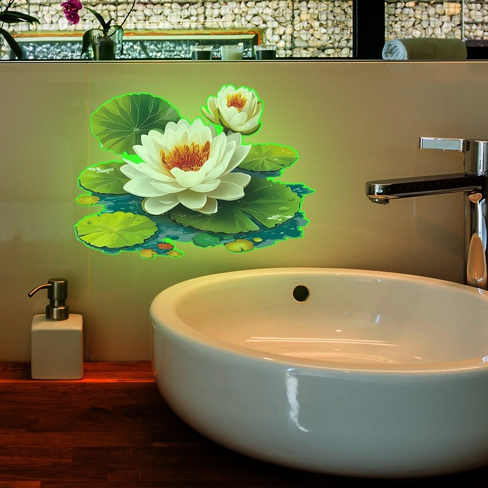 Removable Glow in Dark Lotus Wall Stickers for Bathroom Bedroom Office Decor