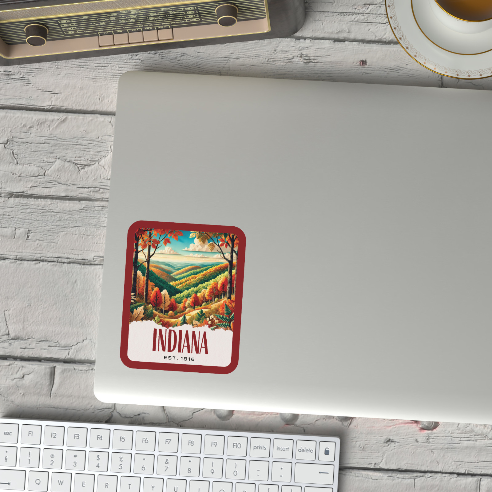 Indiana State Sticker, Paper Collage Look, Brown County Vinyl Decal
