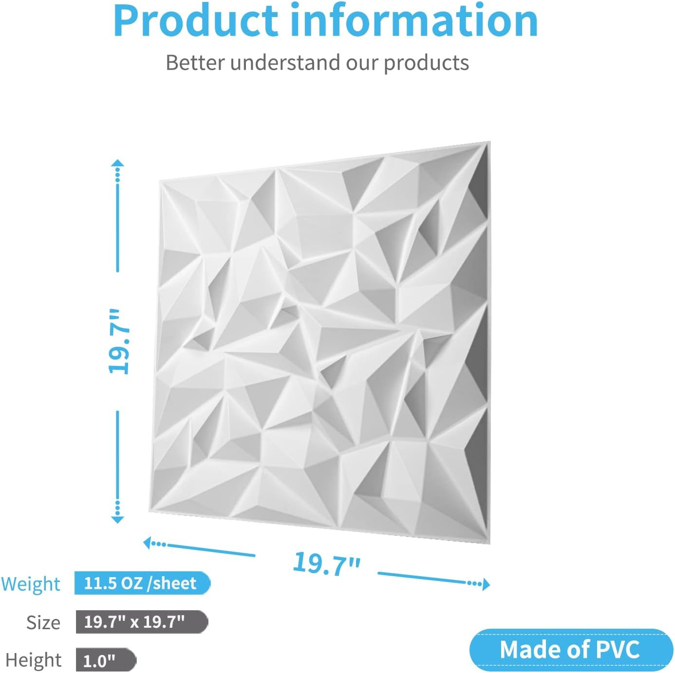 Art3D Textures 3D Wall Panels White Diamond Design for Interior Wall Decor Pack