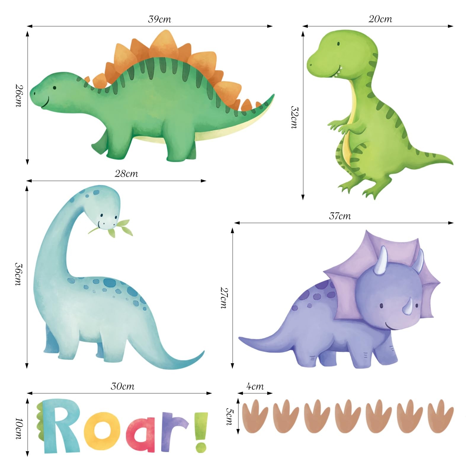 Watercolor Dinosaur Wall Decals Peel and Stick, Vinyl Dino Wall Sticker, Wall…