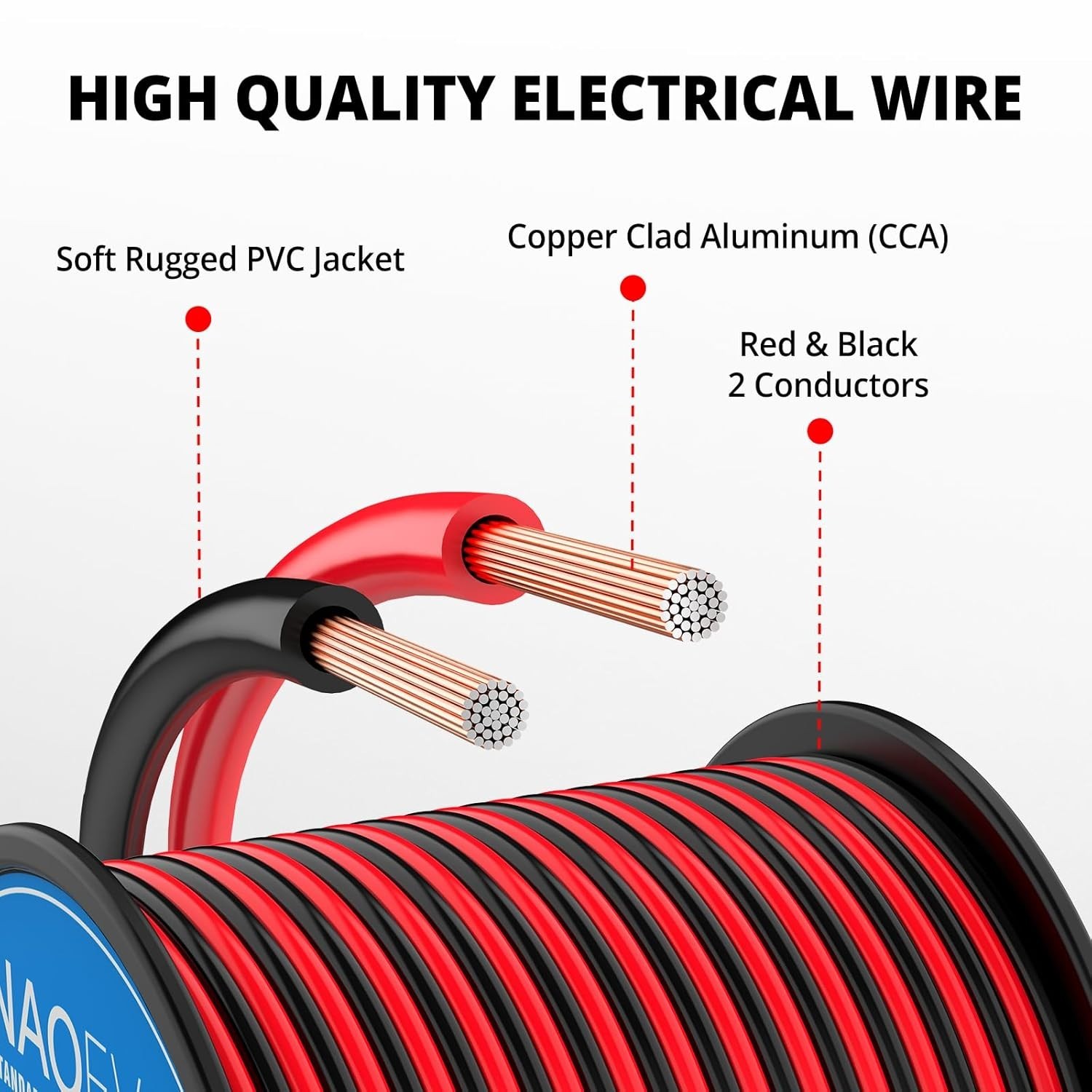 10 Gauge Wire 100FT, 2 Conductors Electrical Wire Red Black Cable, Flexible/Low
