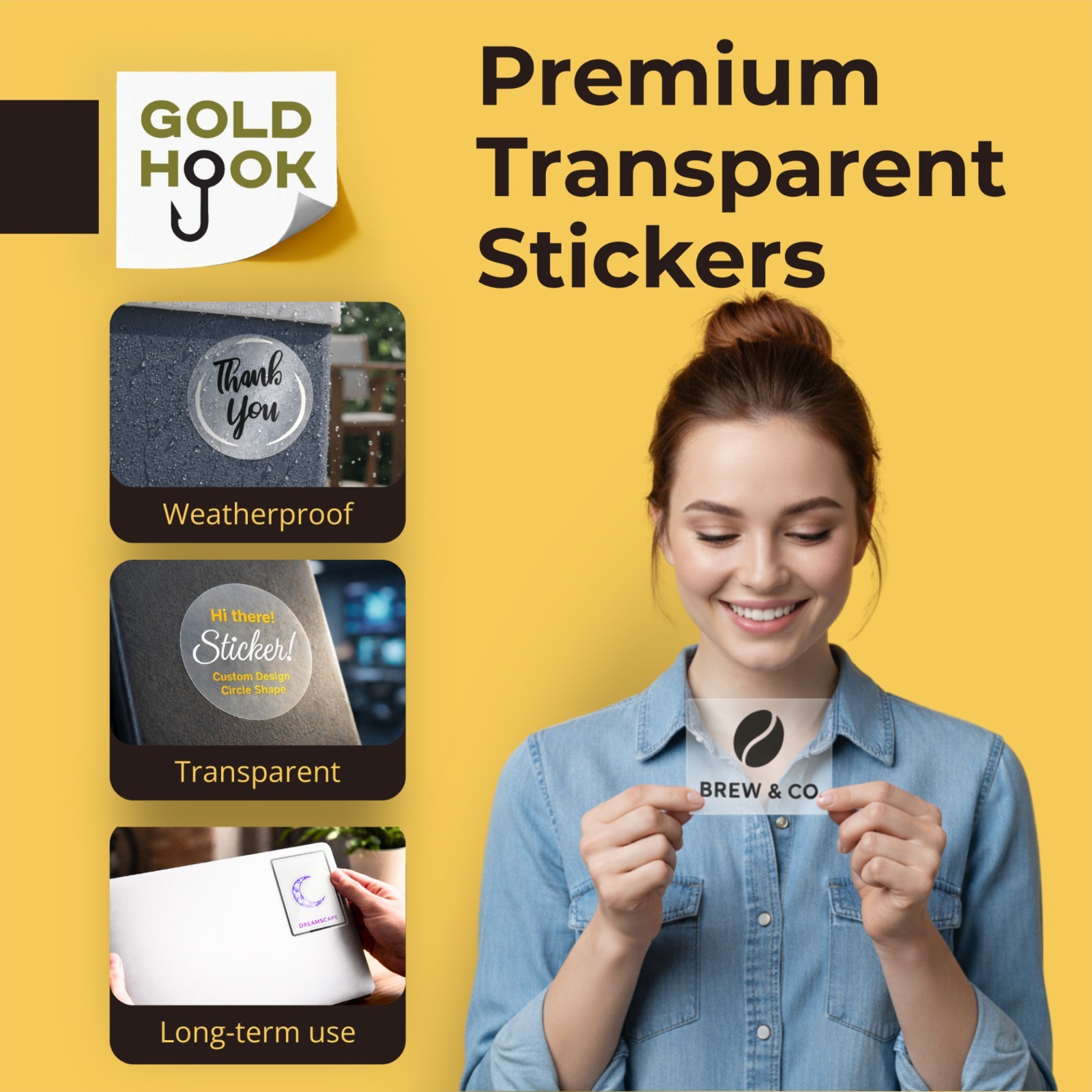 Transparent (clear) Custom stickers – Your Logo, Text, Name, 1-5 inch, Qty 100