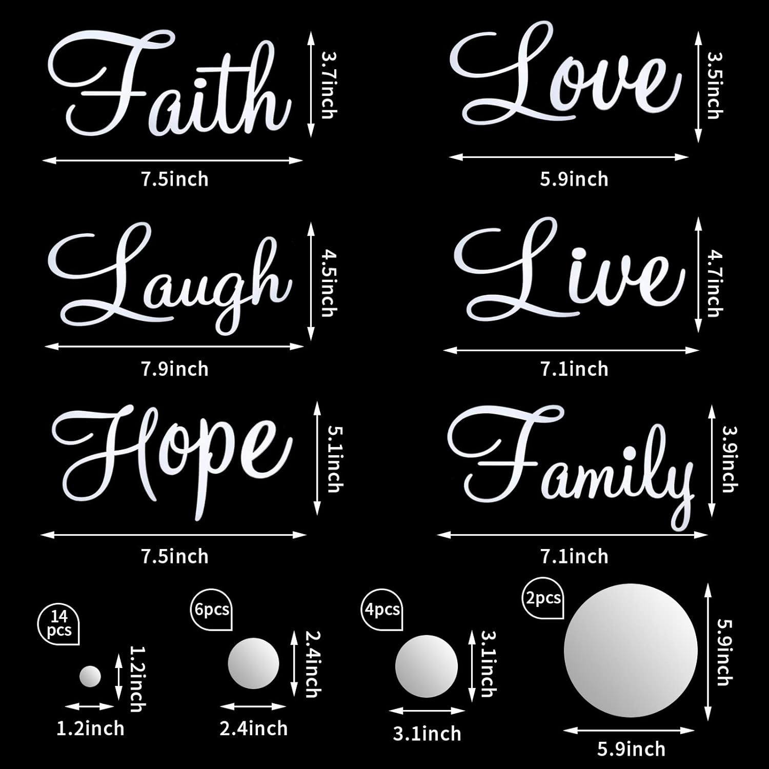 3D Acrylic Mirror Wall Decor Stickers 6 Word DIY Faith Live Laugh Hope Love F…