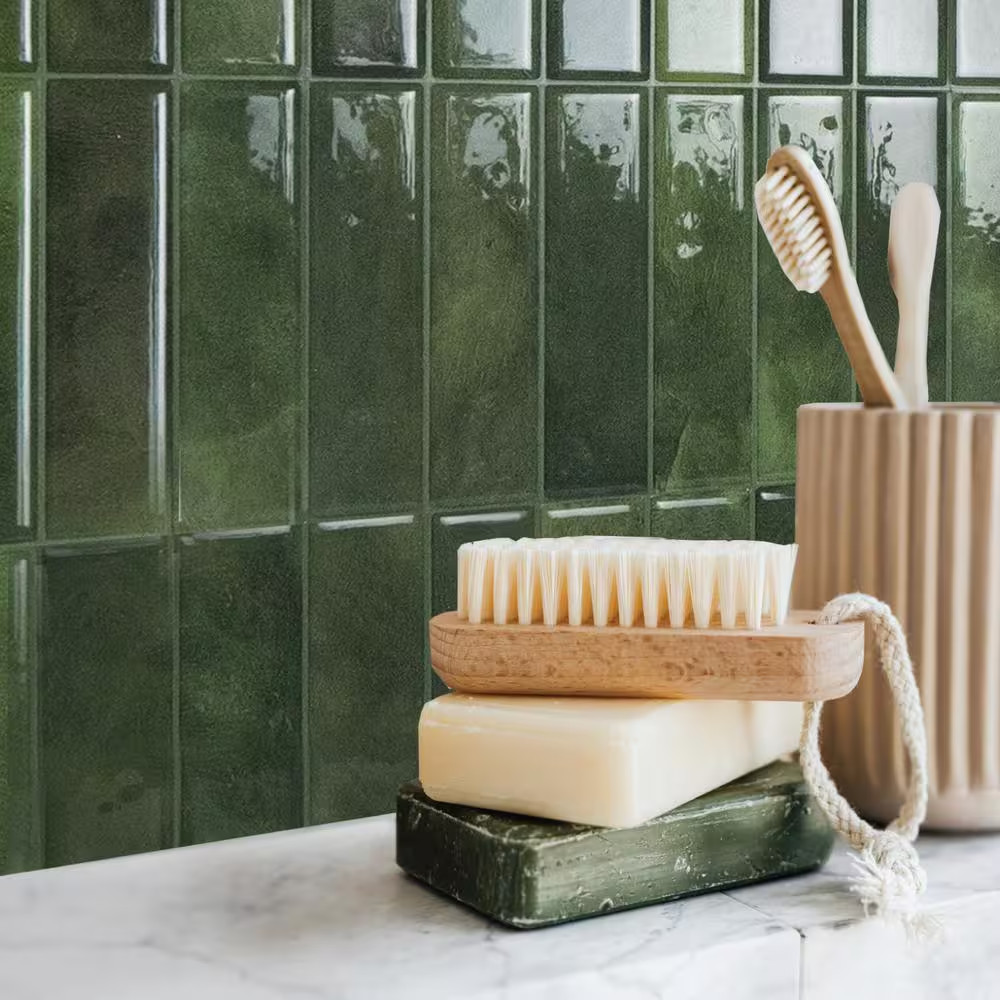 Peel and Stick Backsplash Tile Green 4 Pack 11x9in Vinyl Kitchen Bathroom DIY