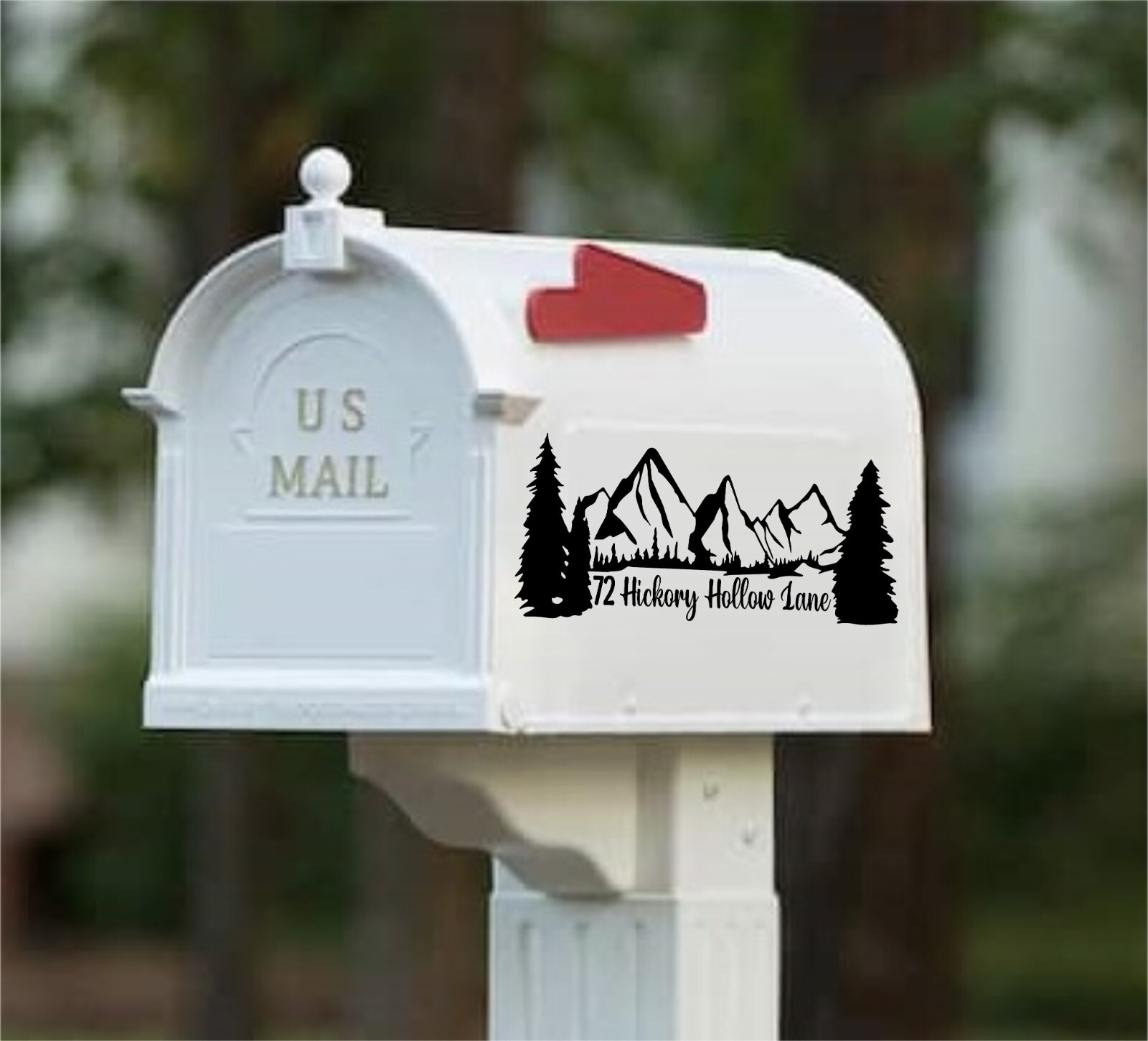Set of 2 Personalized Mountains and Trees Outdoor Scene Vinyl Decals for Mailbox