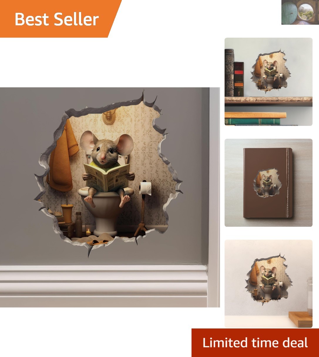 Reusable Vinyl Mouse on Toilet Decal – Indoor & Outdoor Wall Art for All Ages