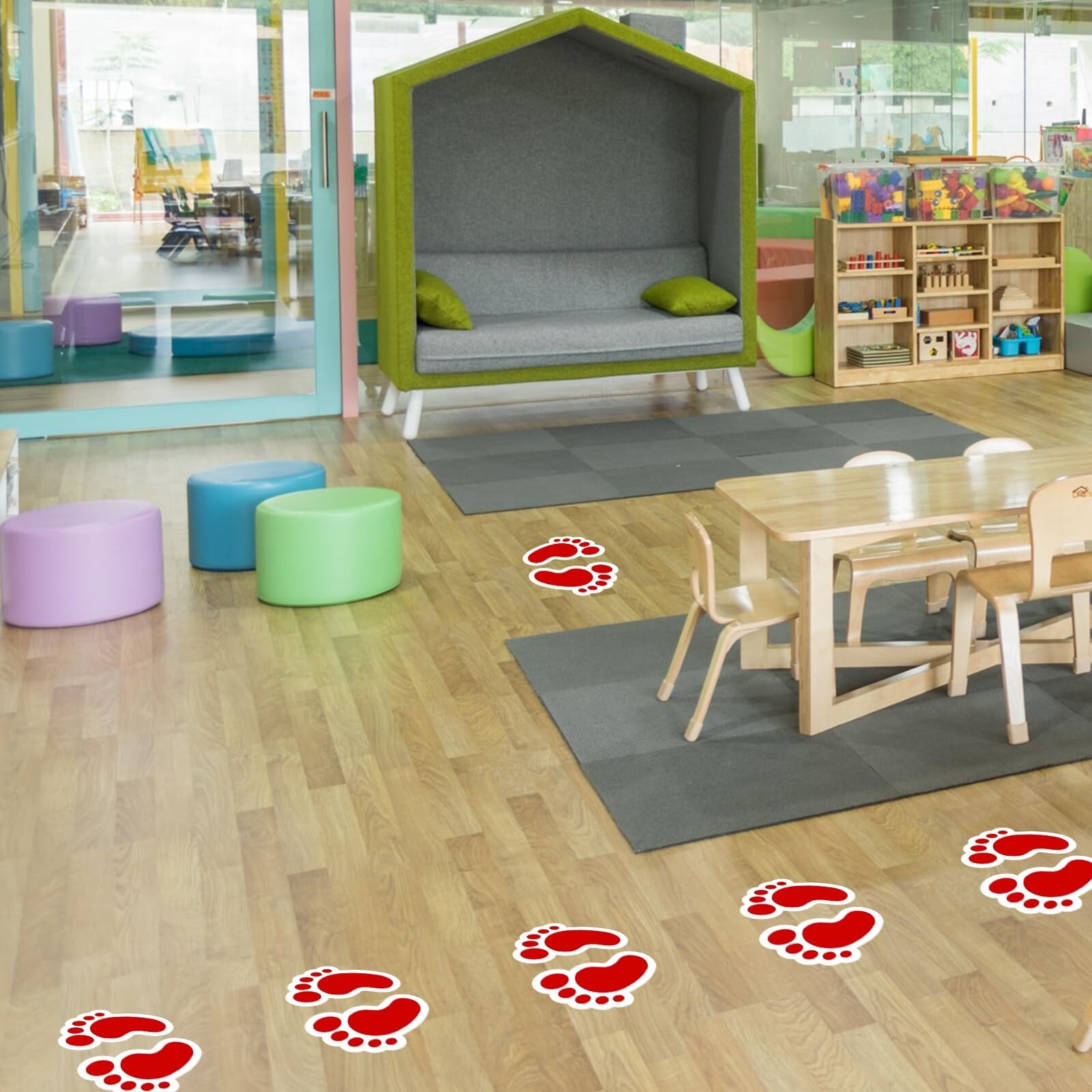 Red Footprint Stickers 4 × 6 Inches Vinyl Self Adhesive Kids Floor Decals W