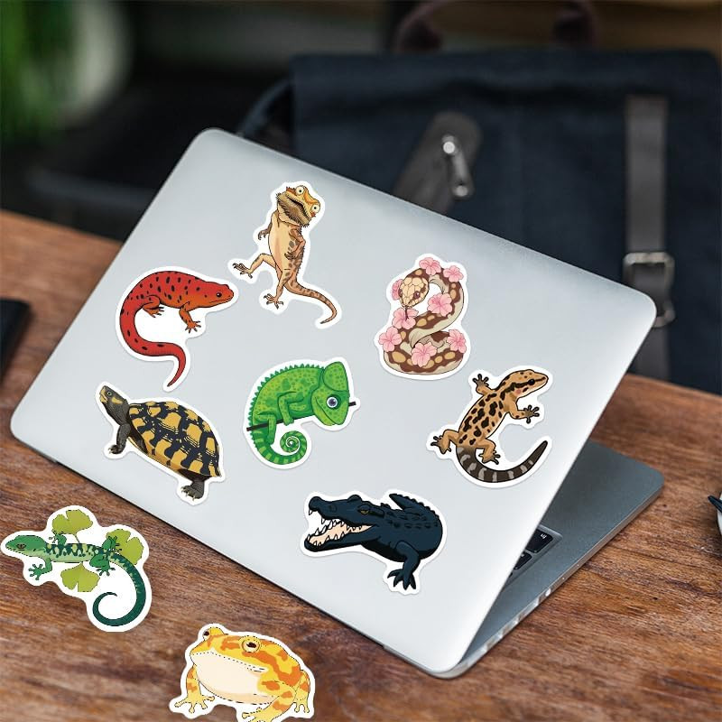50pcs Reptile & Amphibian Stickers – Waterproof Vinyl Lizard, Gecko, Frog, Snake