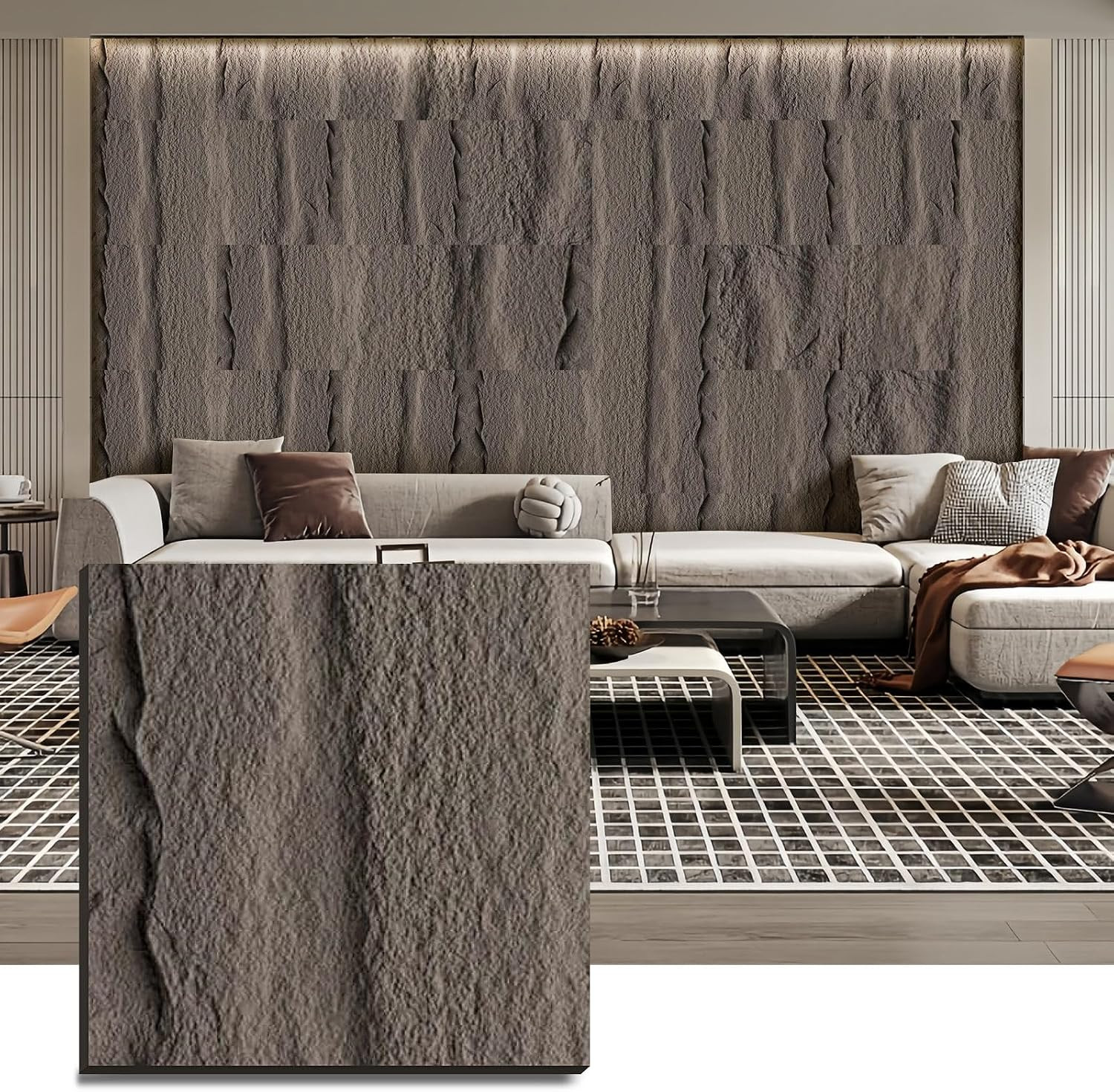 8PCS 3D Faux Stone Wall Panels Coverings Interior & Exterior Walls 23.62X23.62In