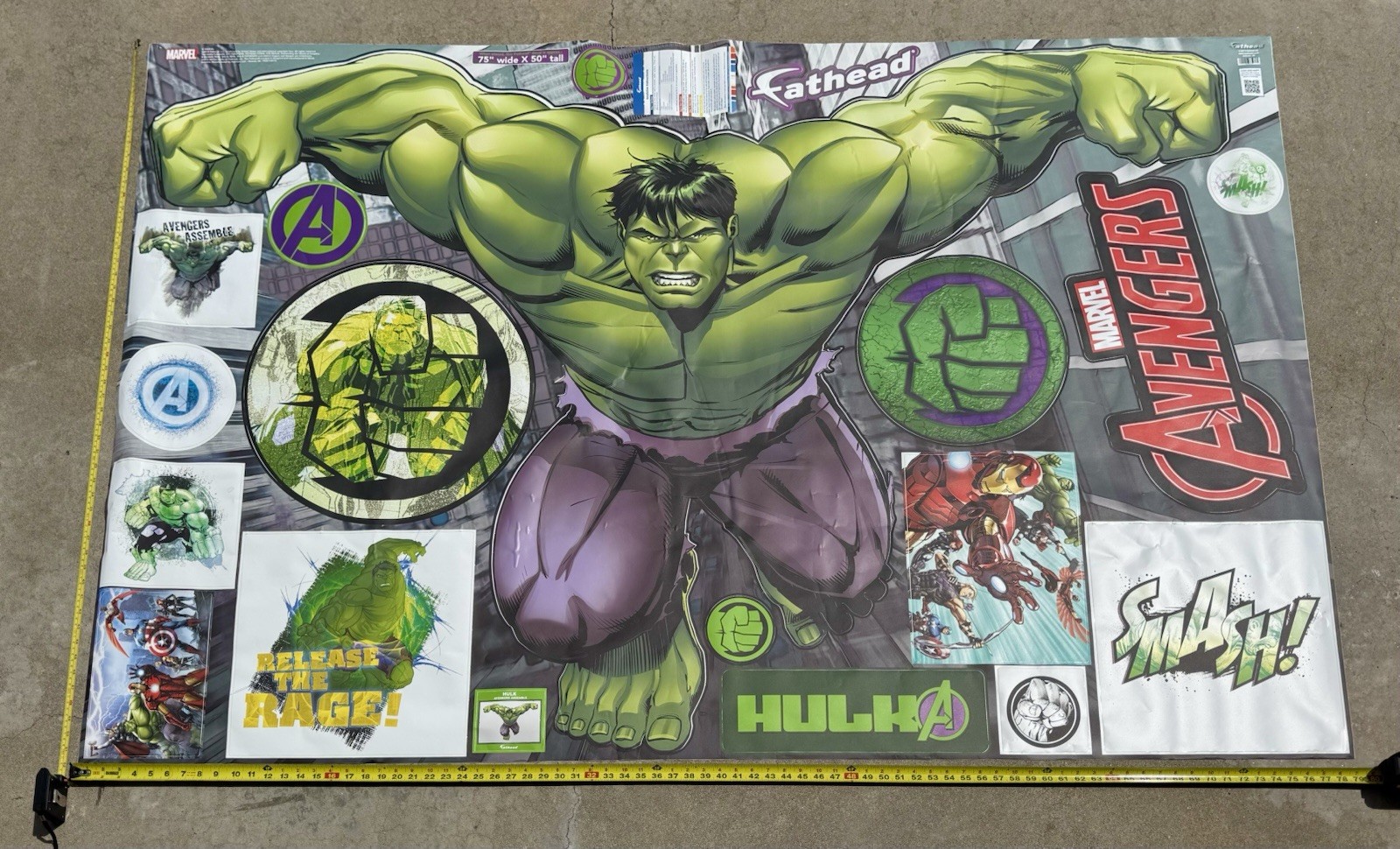 Marvel Avengers Hulk Fathead Giant Wall Decal 75” x 50” 2015 Complete Pre-Owned