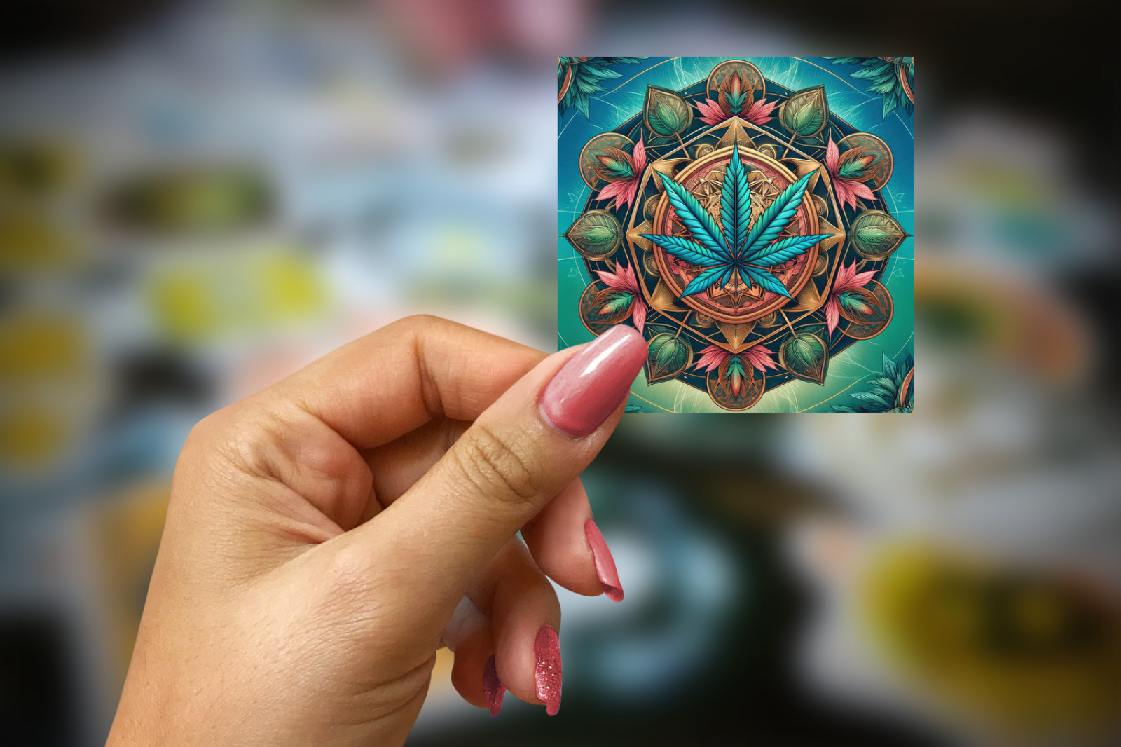 Geometric Cannabis Mandala Sticker | Sacred Weed Vinyl | Waterproof Marijuana