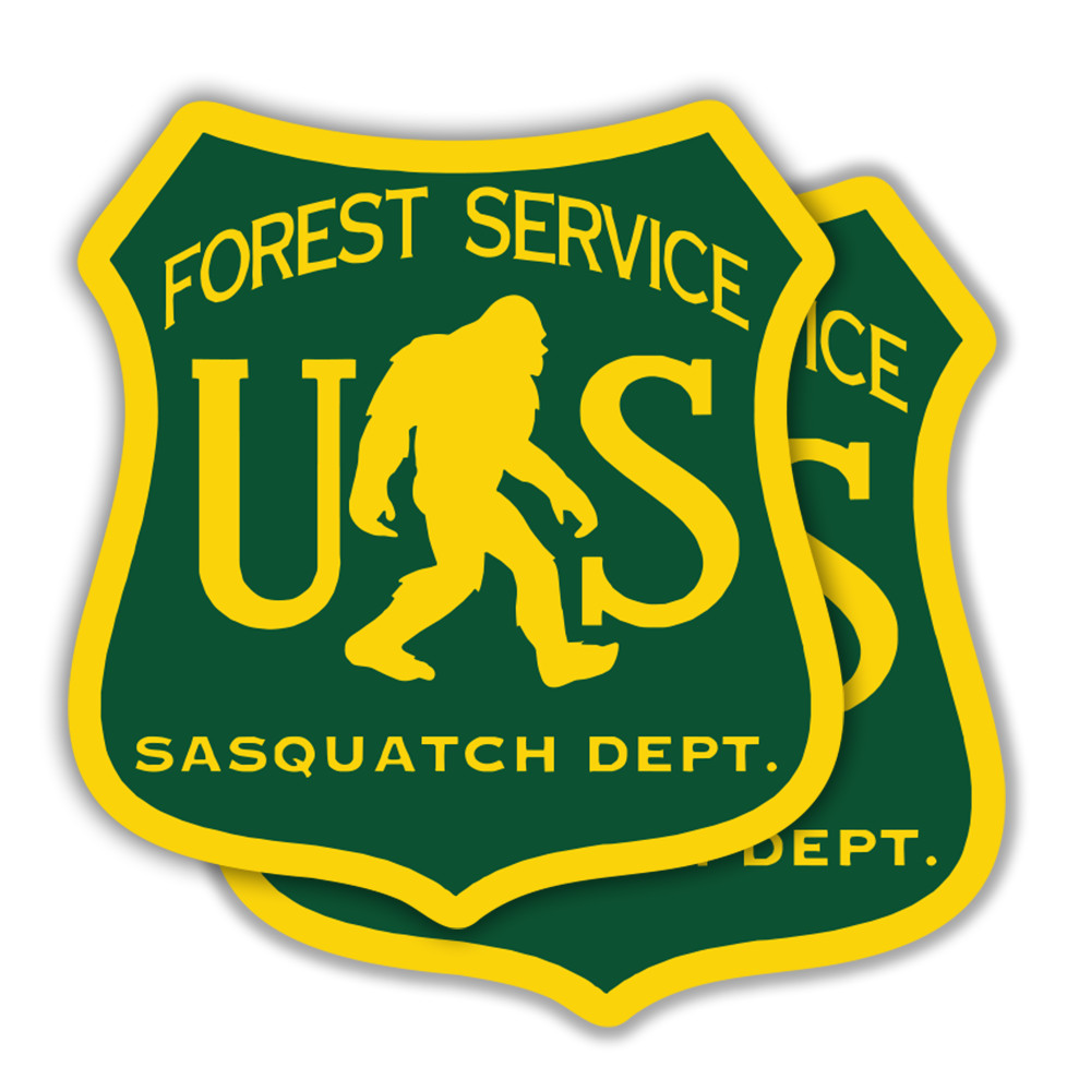 Sasquatch Forest Service Dept Funny Bigfoot 2-Pack Vinyl Decal Car Sticker 4"x4"
