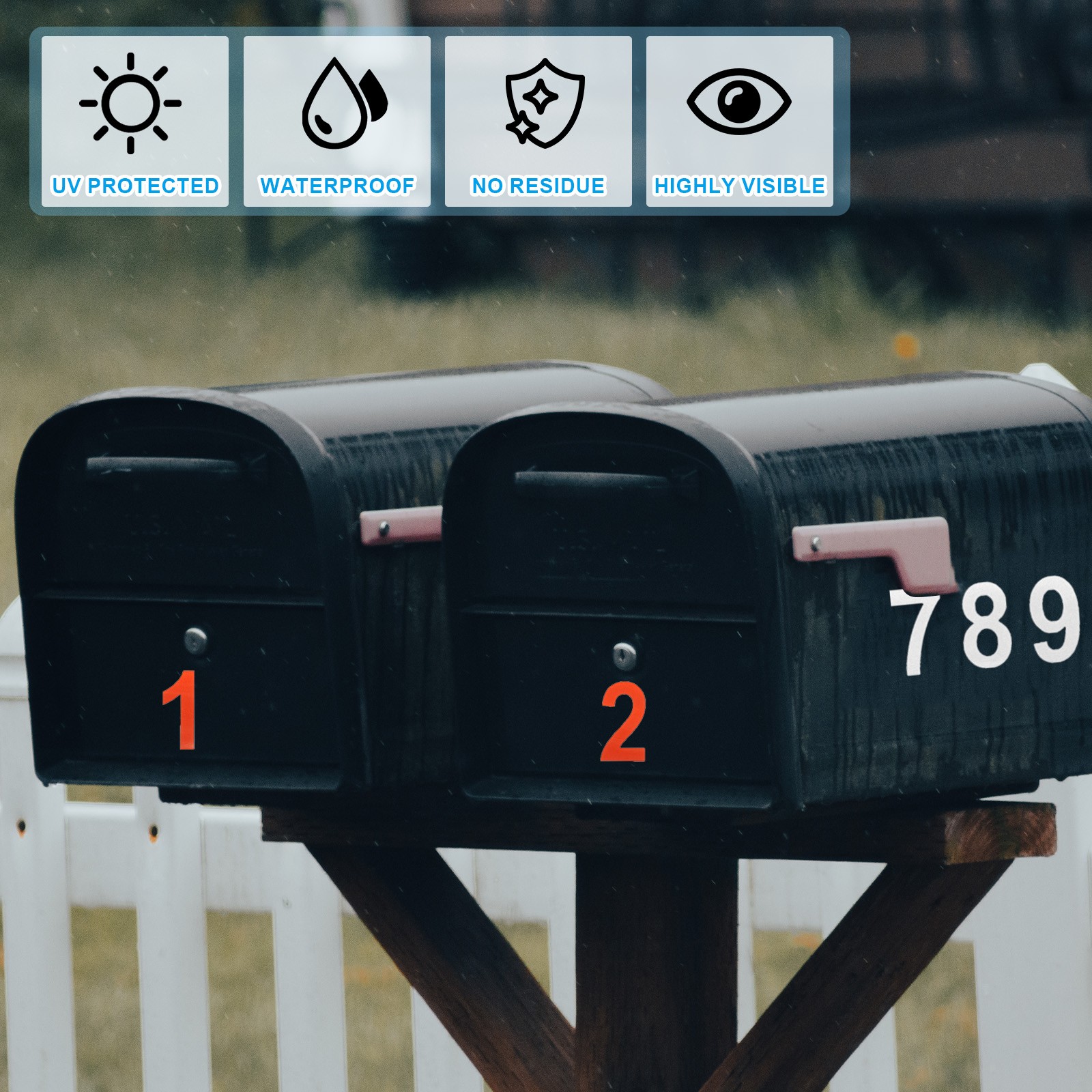 Reflective Mailbox Numbers, 5 Sets 2 Inch Waterproof Black Numbers Stickers