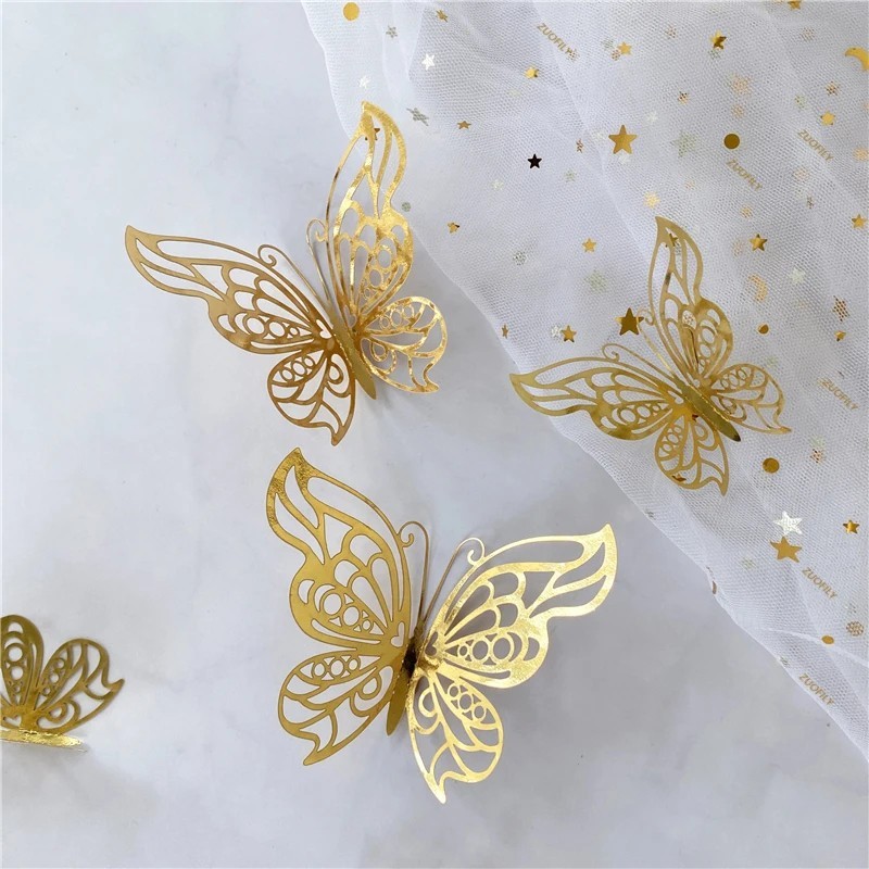 Living Room Home Decor 3D Butterfly Wall Decal Stickers 12Pcs/Set Gold Silver