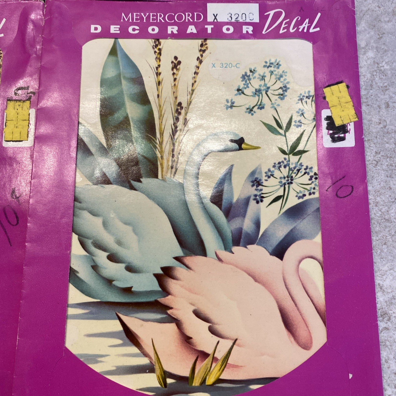 VTG Meyercord Decorator Decals Pink & Blue Swans Wall or Anywhere Decor
