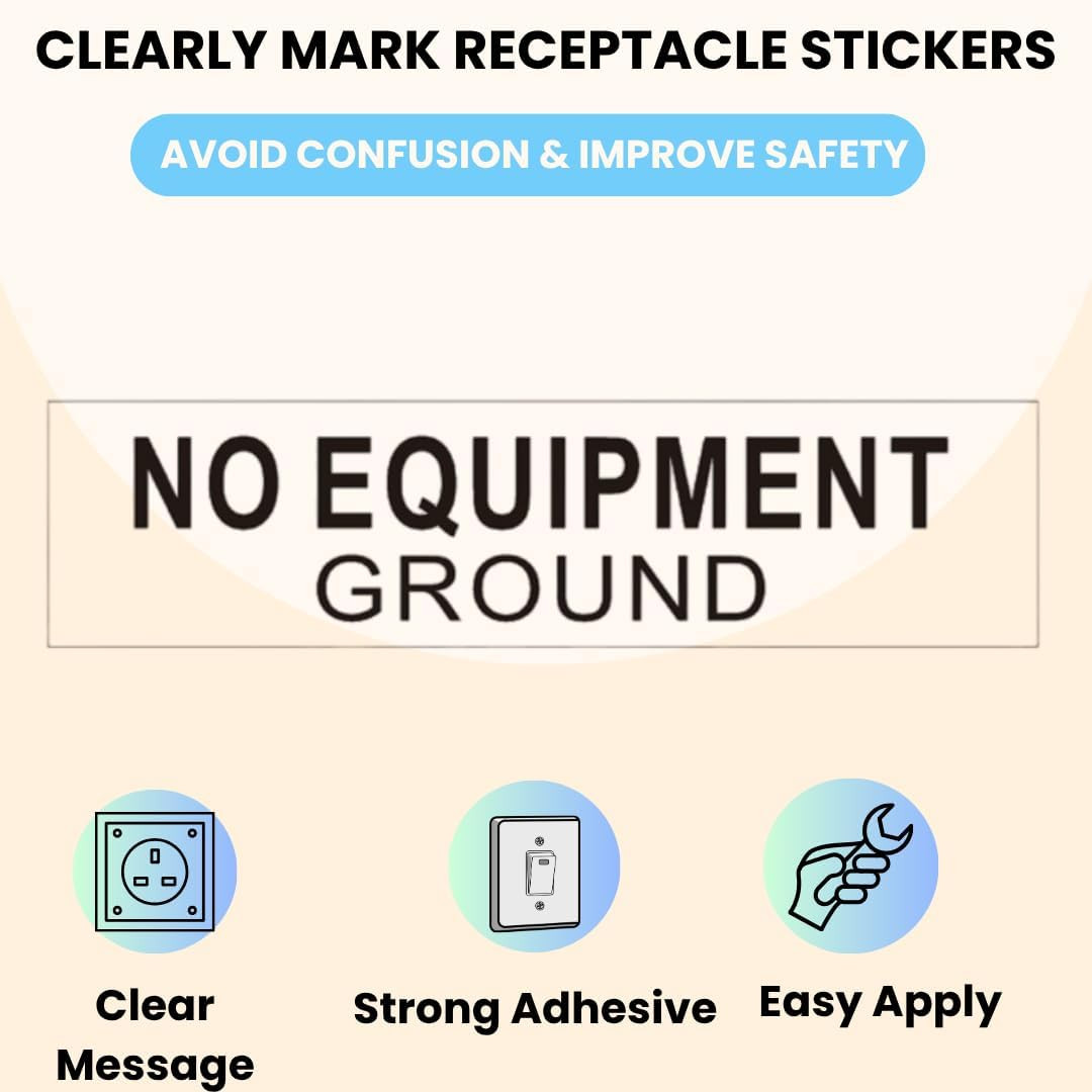 96Pcs NO Equipment Ground Protected Outlet Receptacle Stickers, Small 0.25 X 1.0