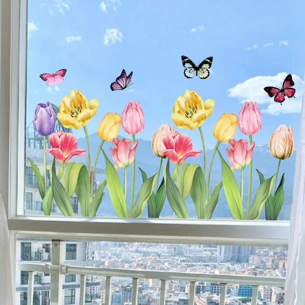 Tulip Butterfly PVC Static Cling Decal for Windows Glass 11.81 by 23.62 in