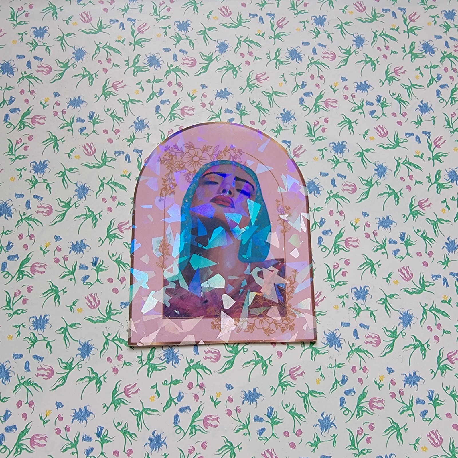 Pink Holographic Woman Sticker Original Painting Vinyl for Laptop Waterbottle
