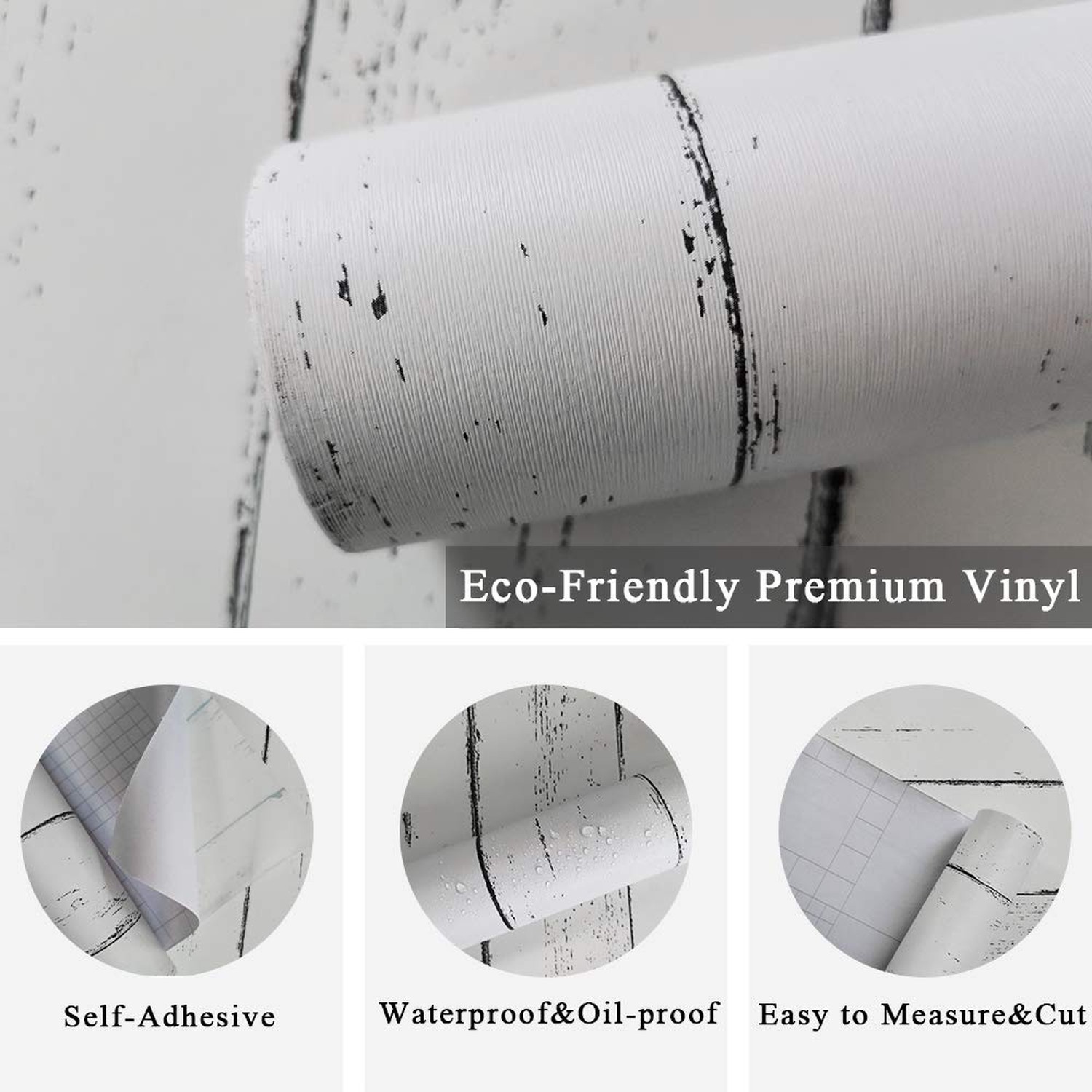Ohmywor White Wood Wallpaper Peel and Stick 17.71"x118" Self Adhesive Wallpap…