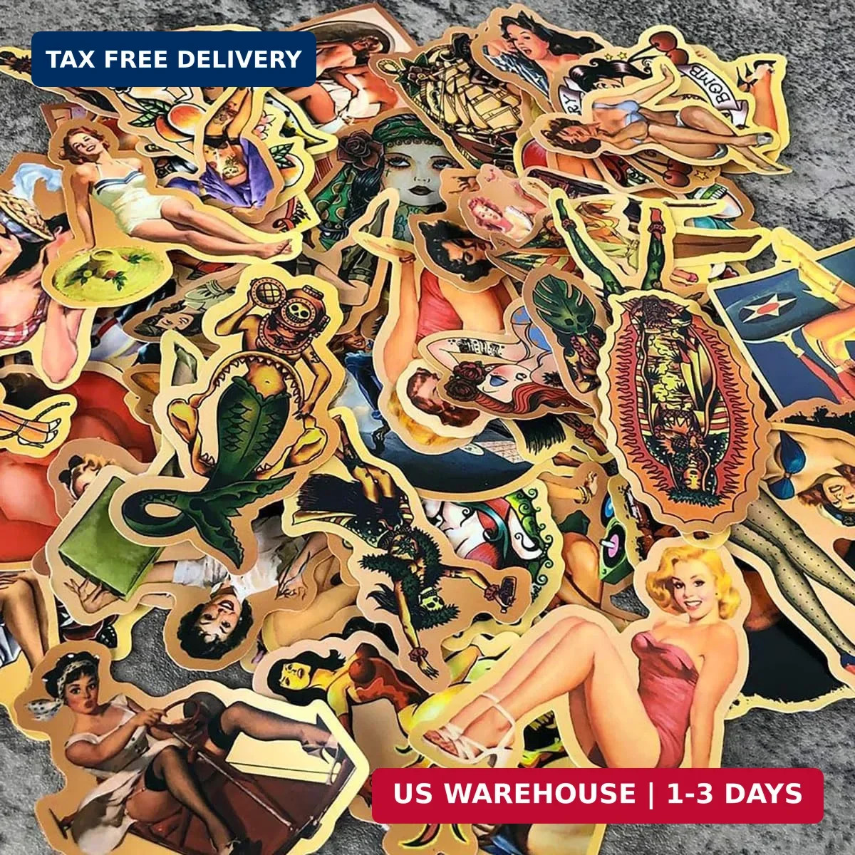 American Traditional Stickers Vintage Retro Pinup Sticker Pack, Vinyl Waterproof