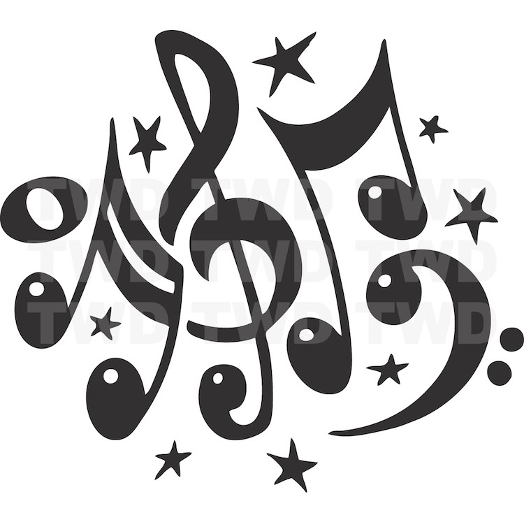 Music Note Wall Decal Wallpaper Treble Bass Clef Stars Removable Design Art, b22