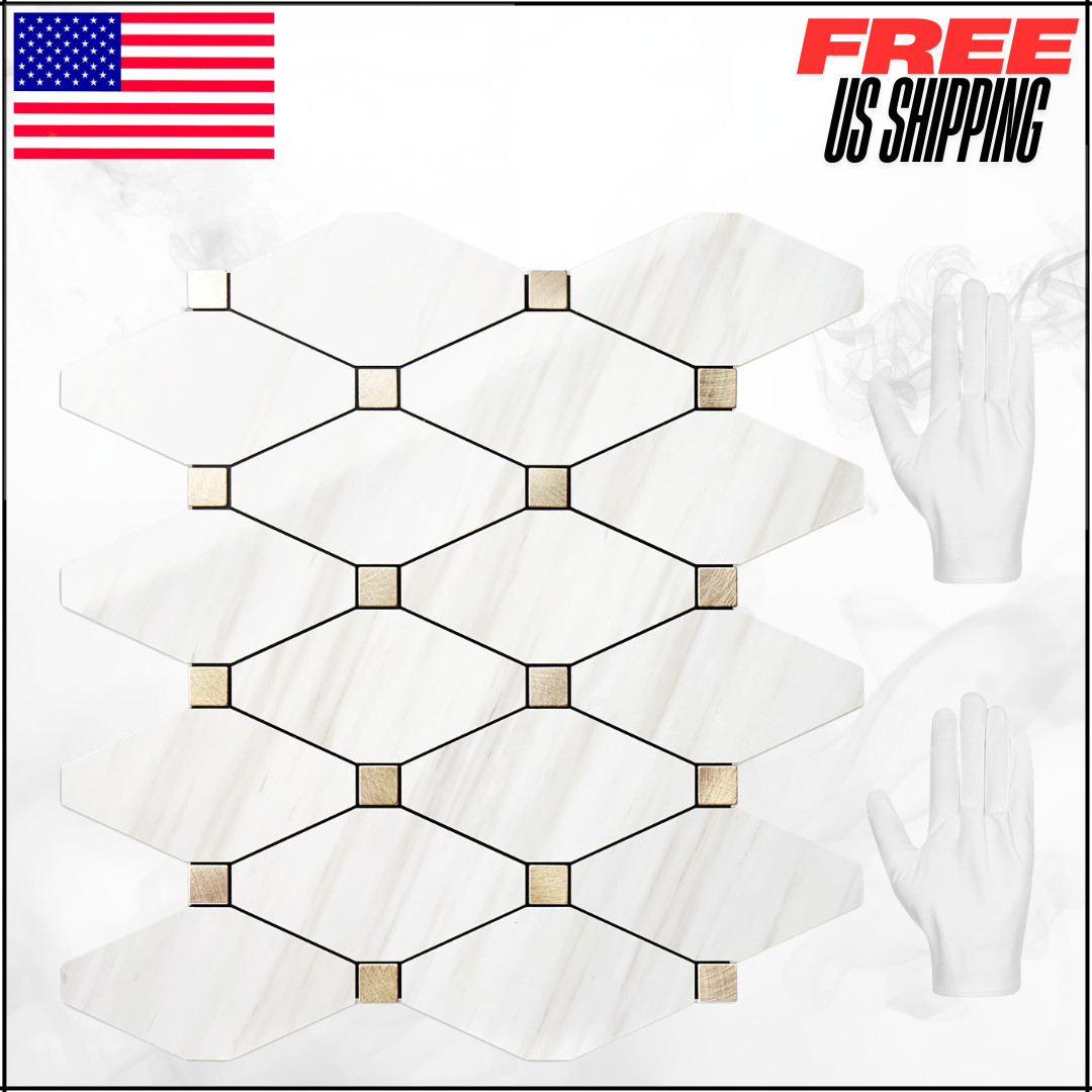 Polished Dolomite PVC Mixed Metal Gold Backsplash Stick On Wall Tiles 10 Sheets
